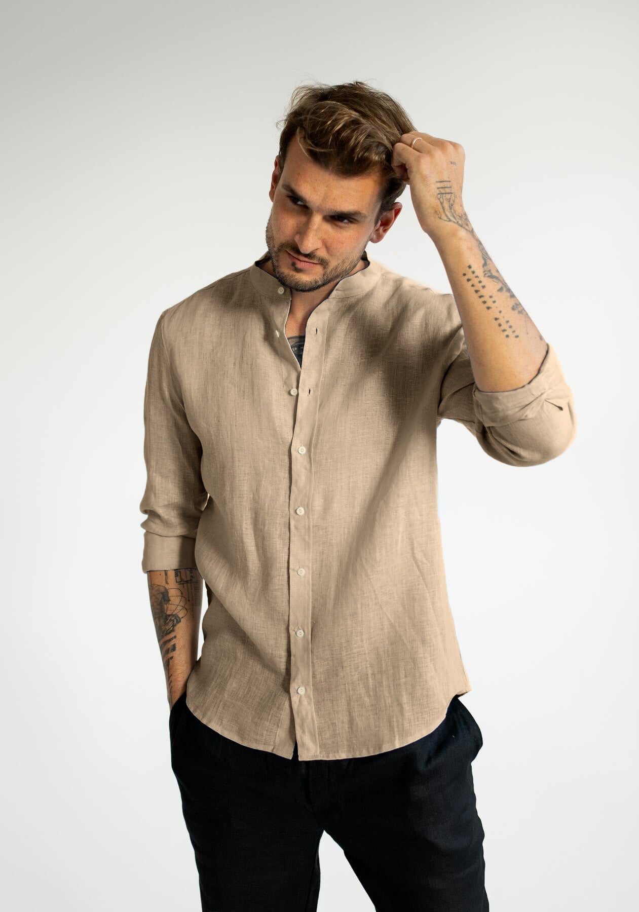 Men linen shirt Beige natural