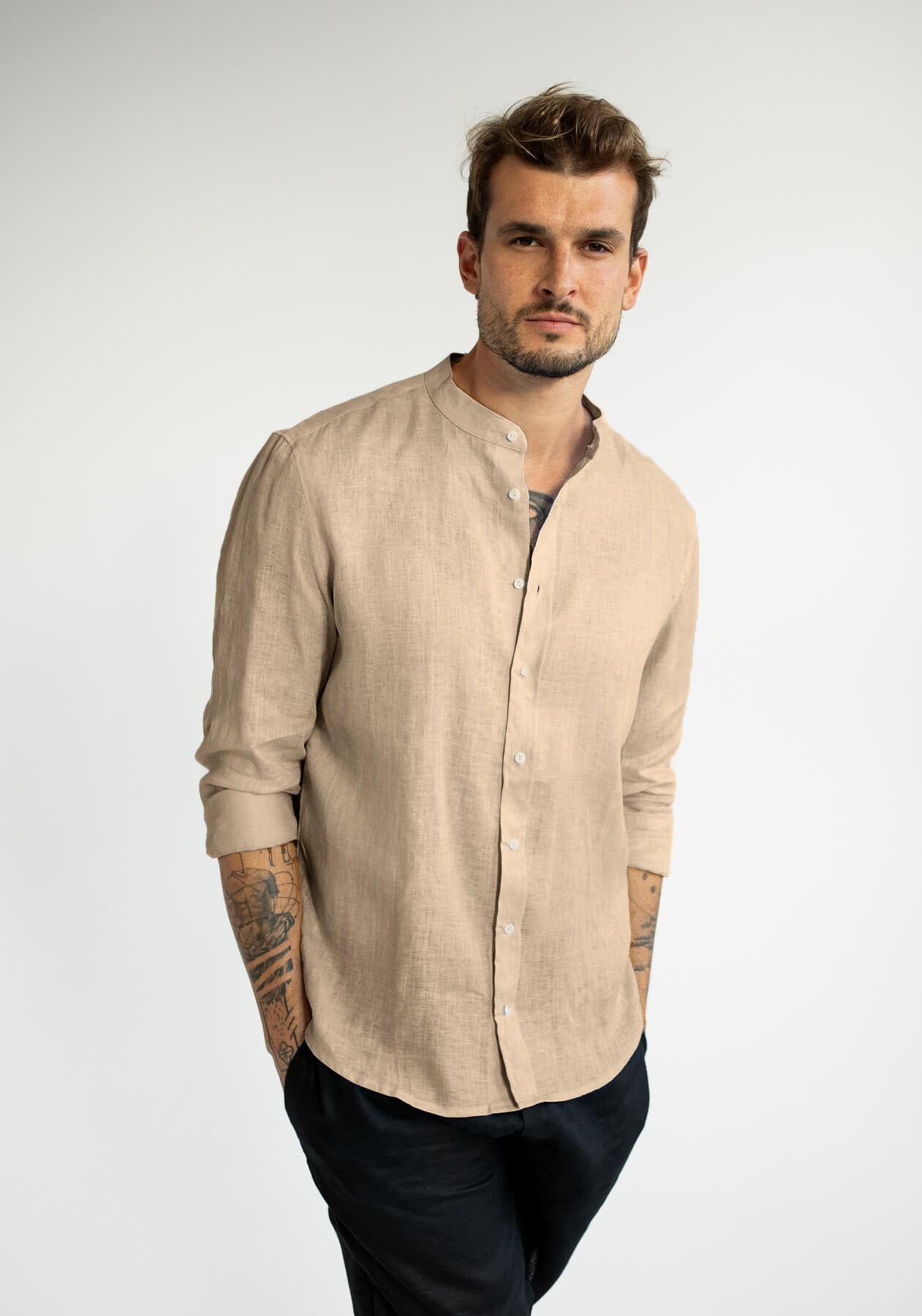 Men linen shirt Beige natural