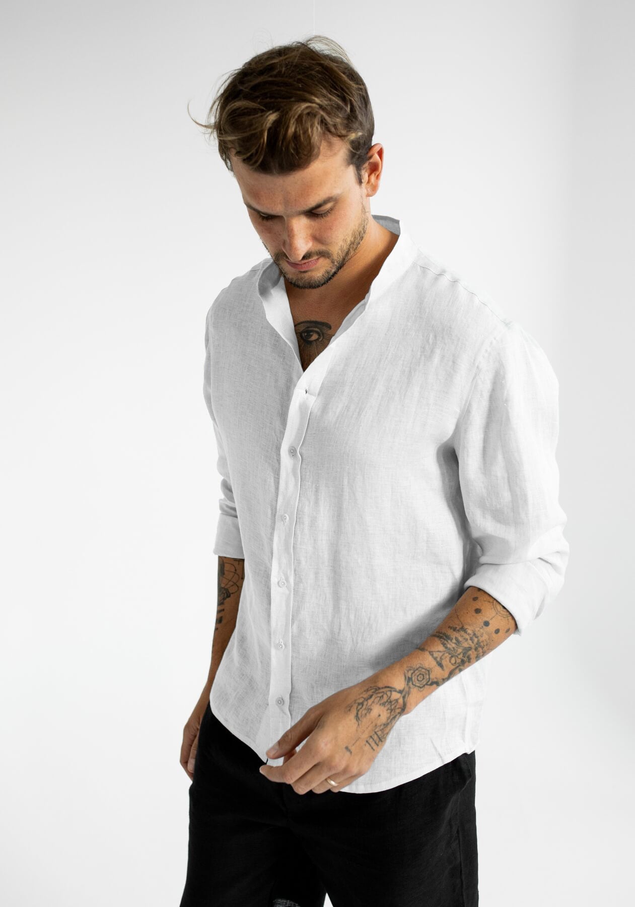 Men linen shirt White