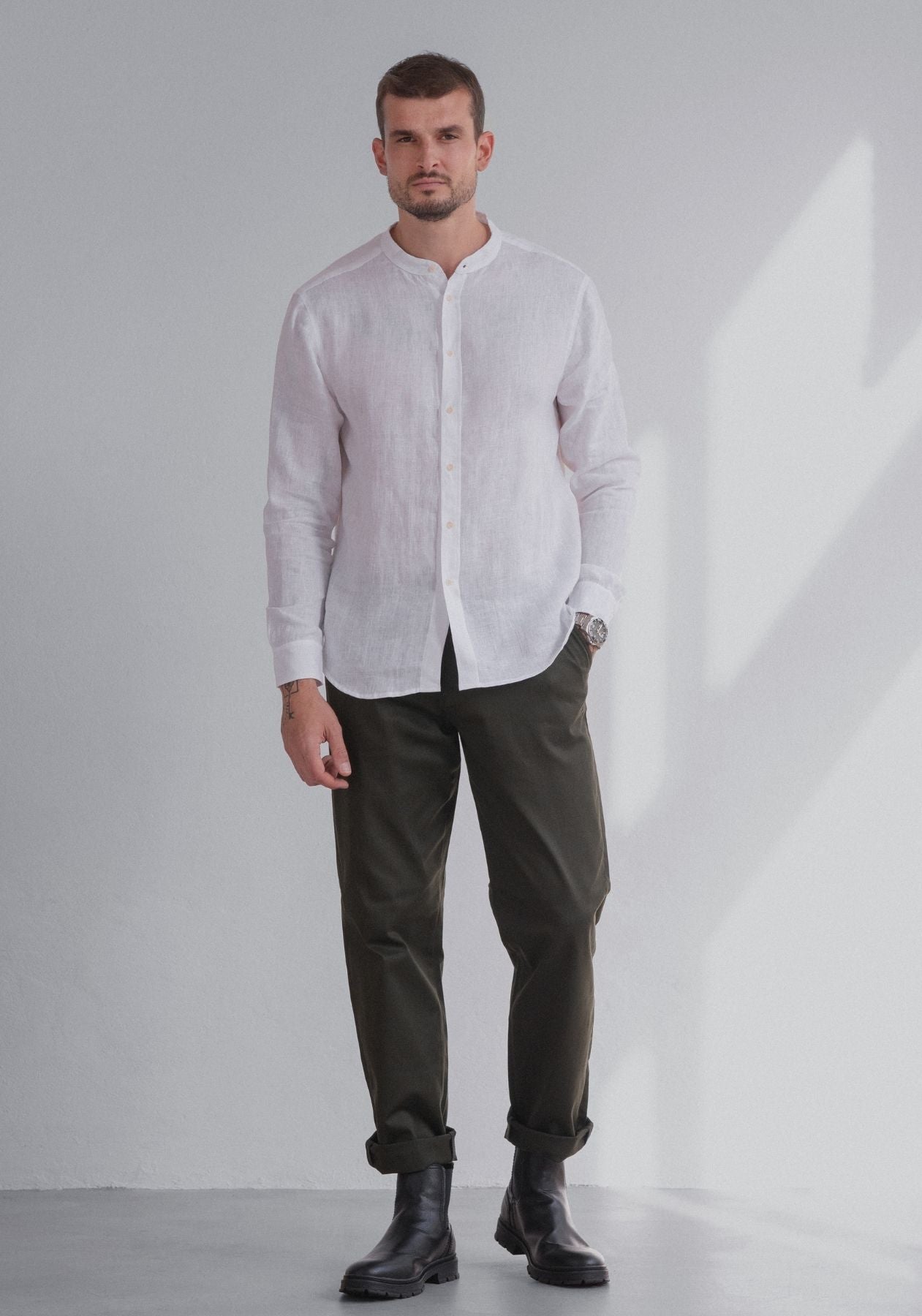 Men linen shirt White