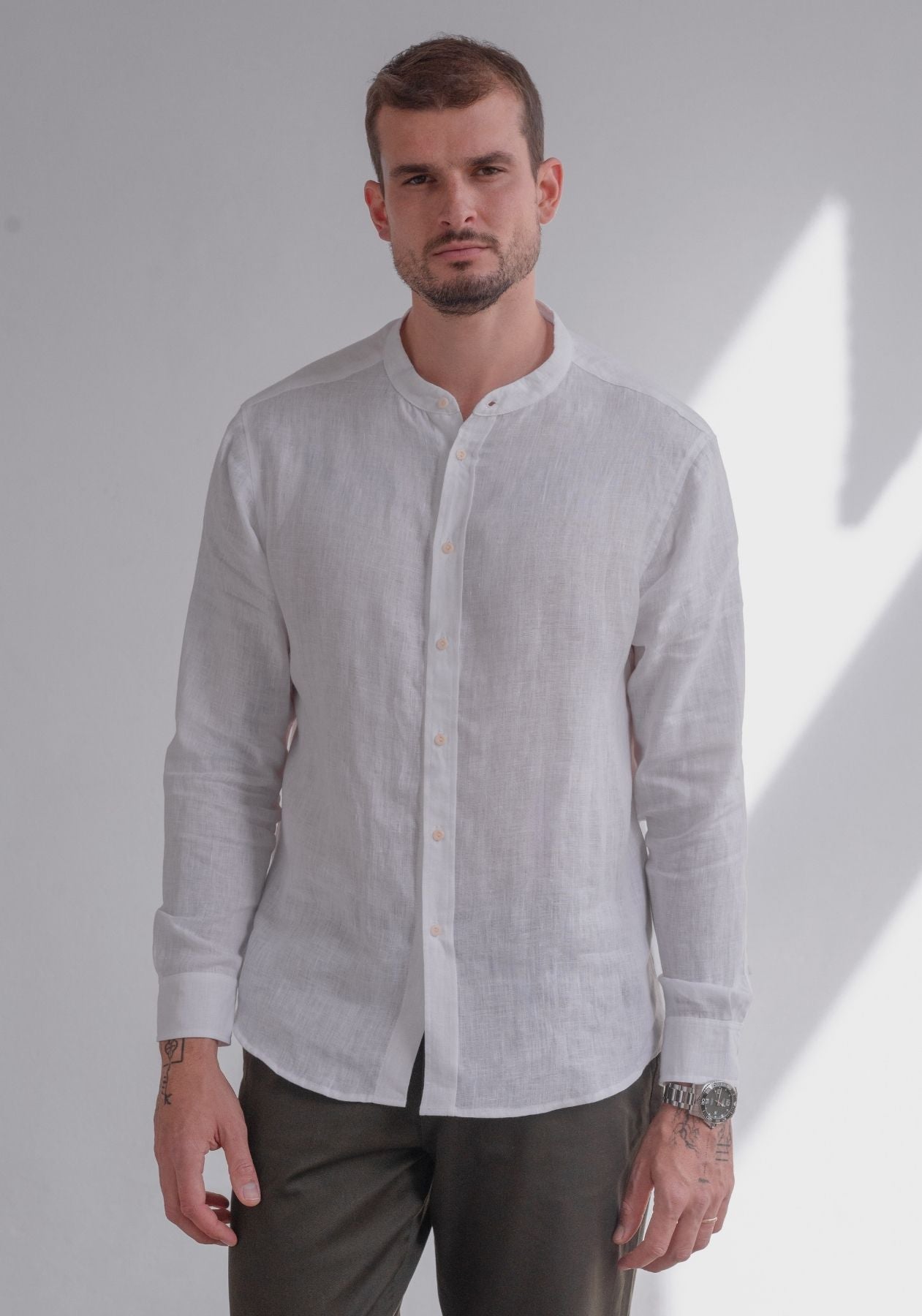 Men linen shirt White