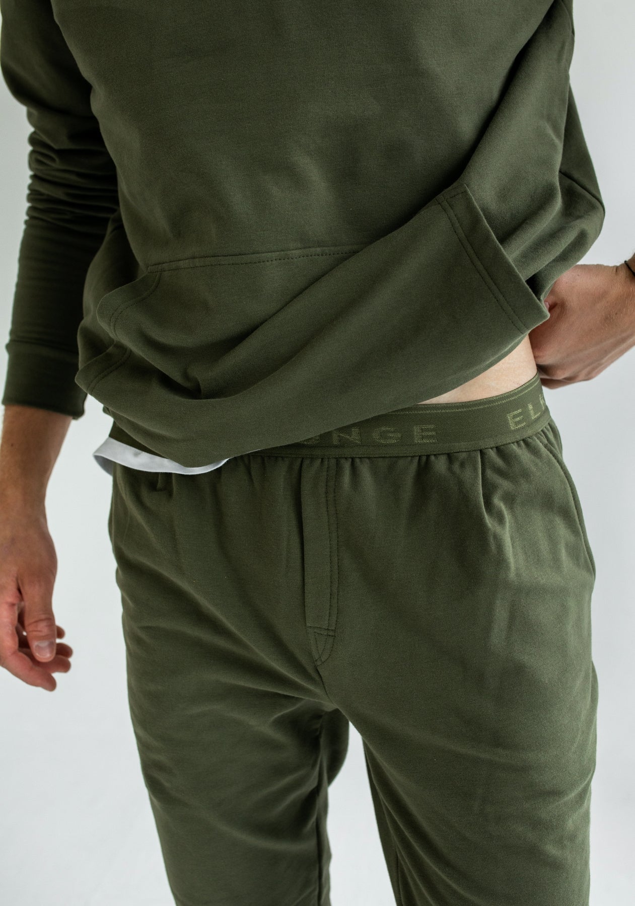 Men sweatpants organic cotton Moss green lounge - regular