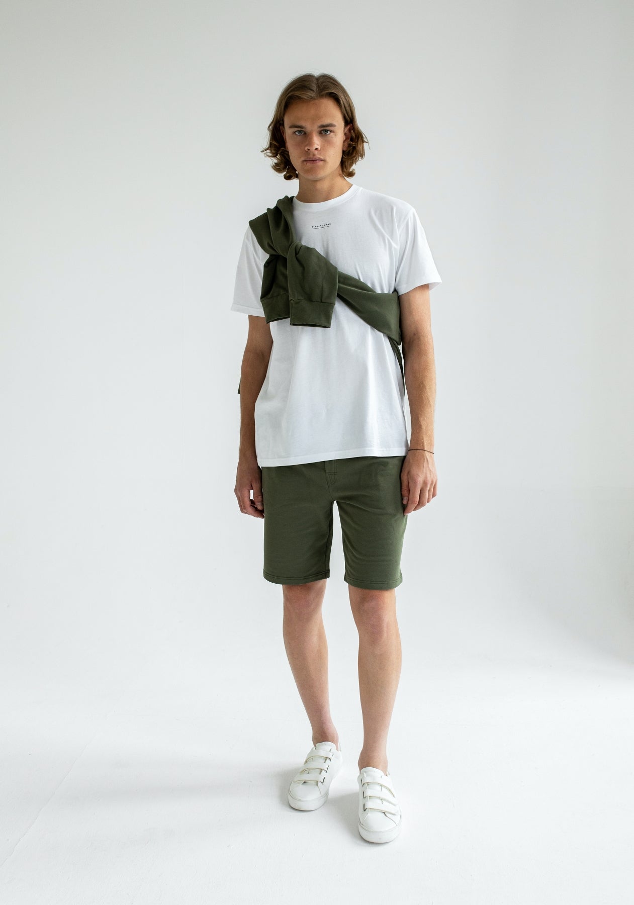 Men sweatpants shorts organic cotton Moss green