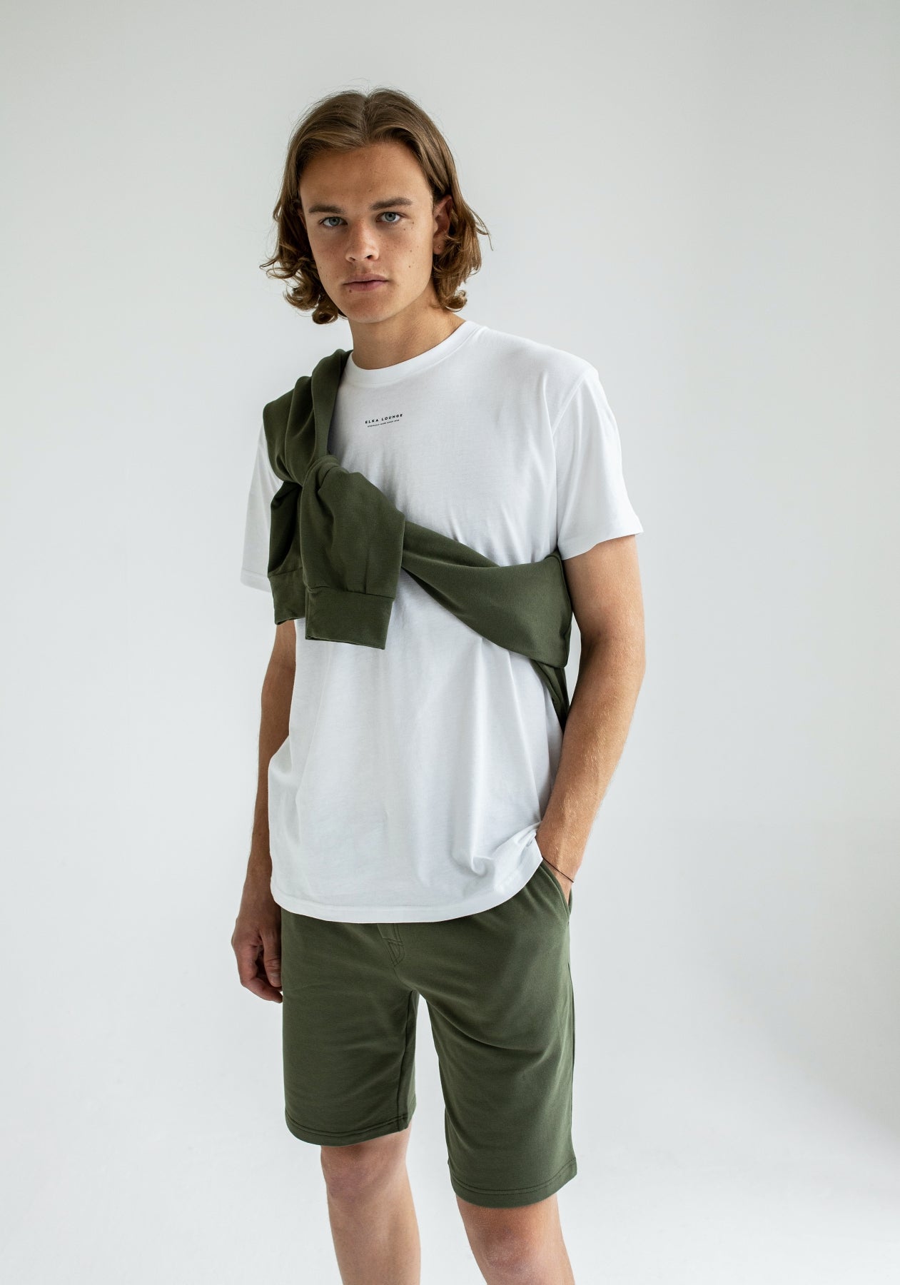 Men sweatpants shorts organic cotton Moss green