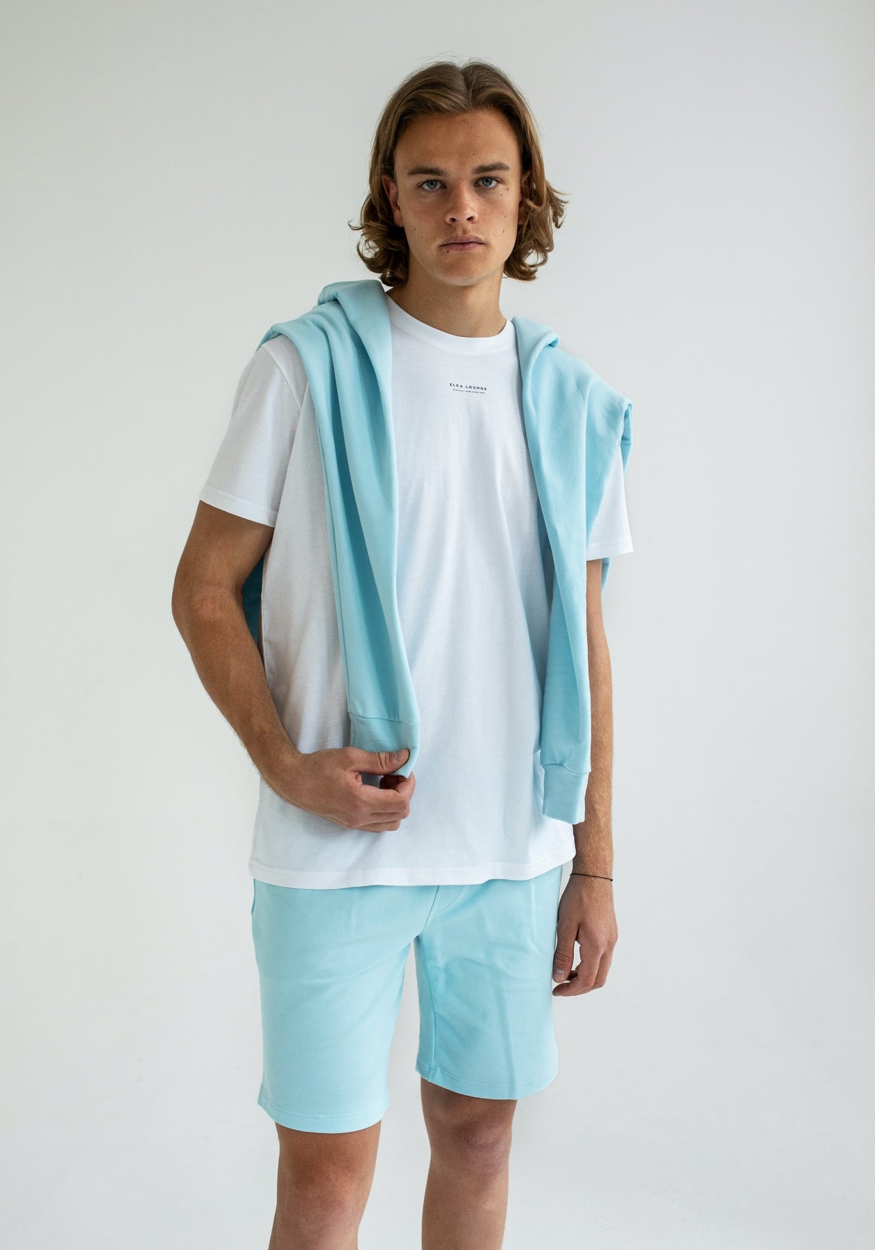 Men sweatpants shorts organic cotton Sky blue