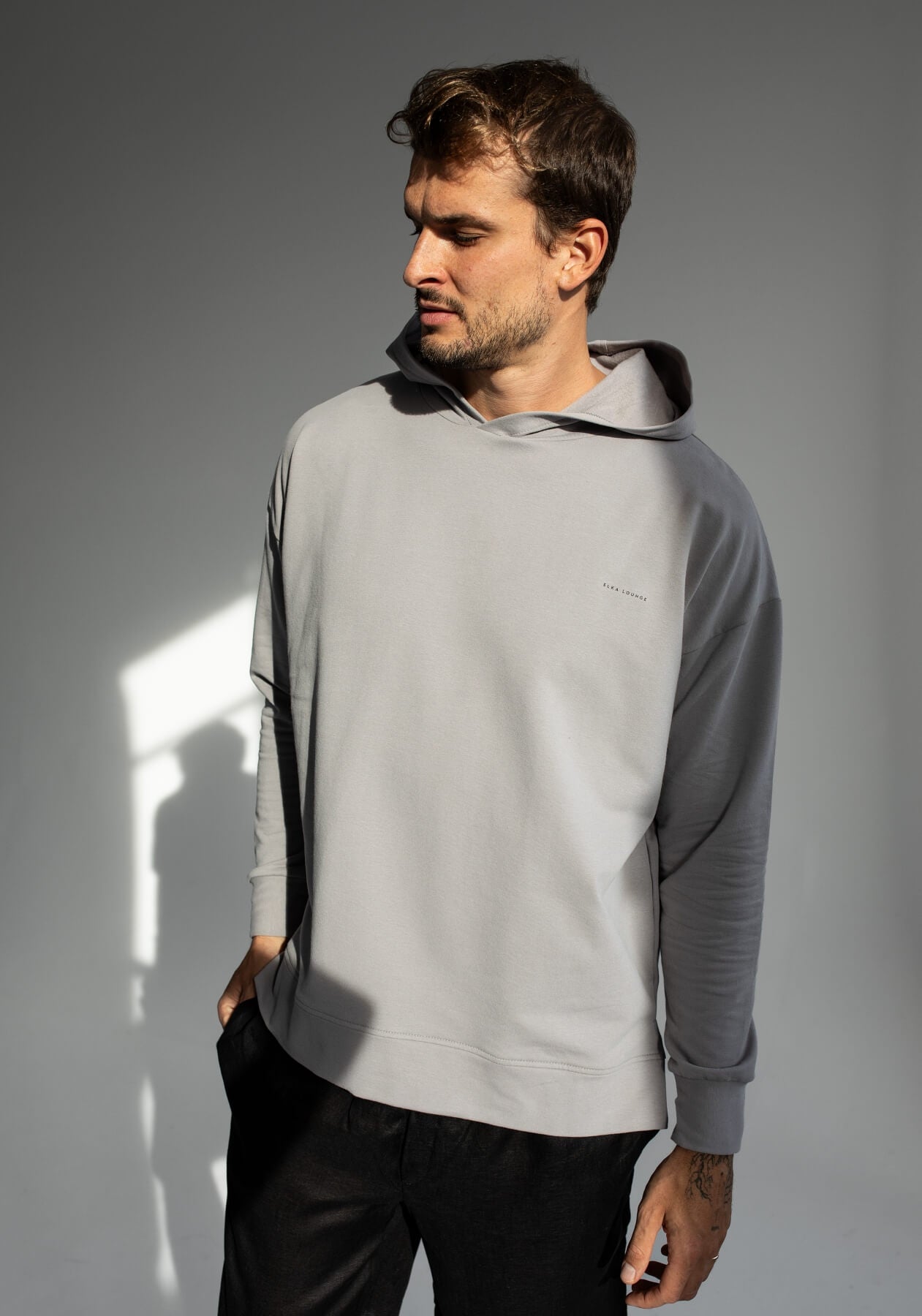 Pánská mikina s kapucí z biobavlny Light gray - Oversized