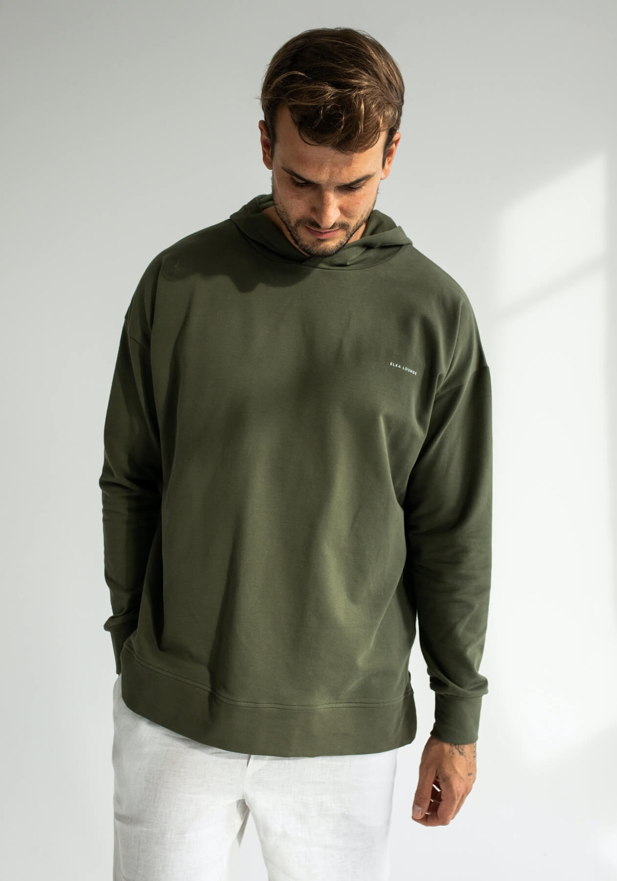 Pánska mikina s kapucňou z biobavlny Moss green - Oversized