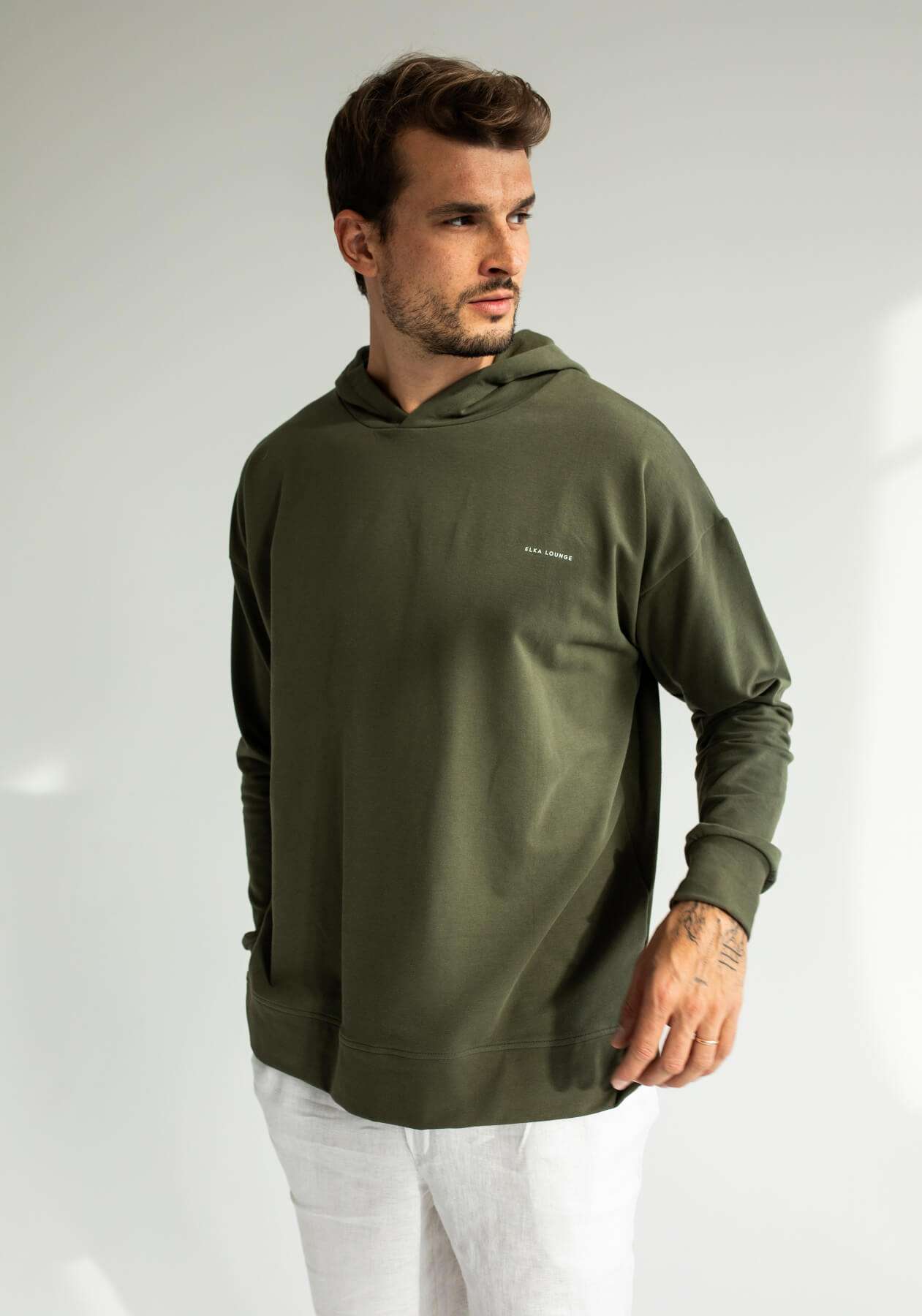 Pánská mikina s kapucí z biobavlny Moss green - Oversized