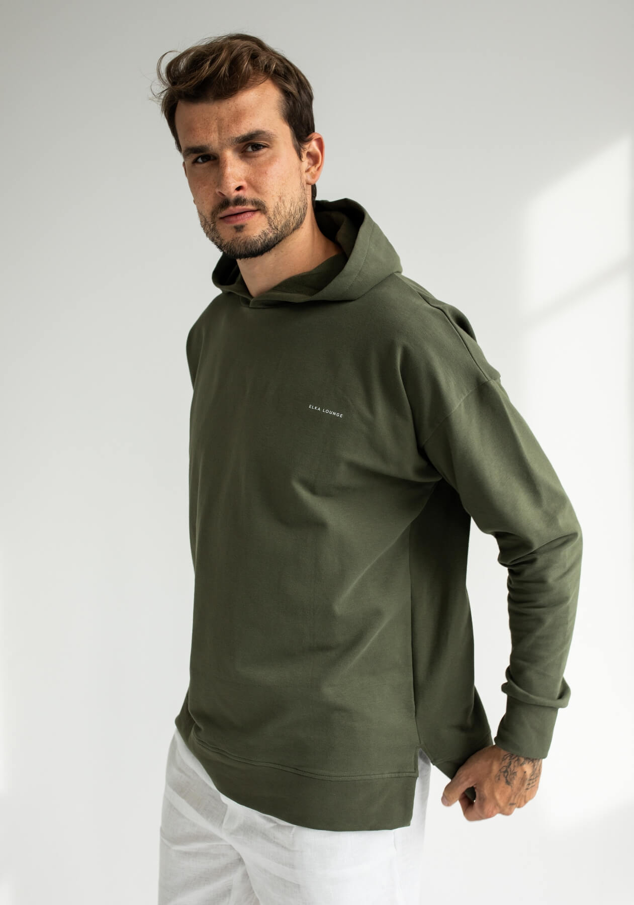 Pánská mikina s kapucí z biobavlny Moss green - Oversized