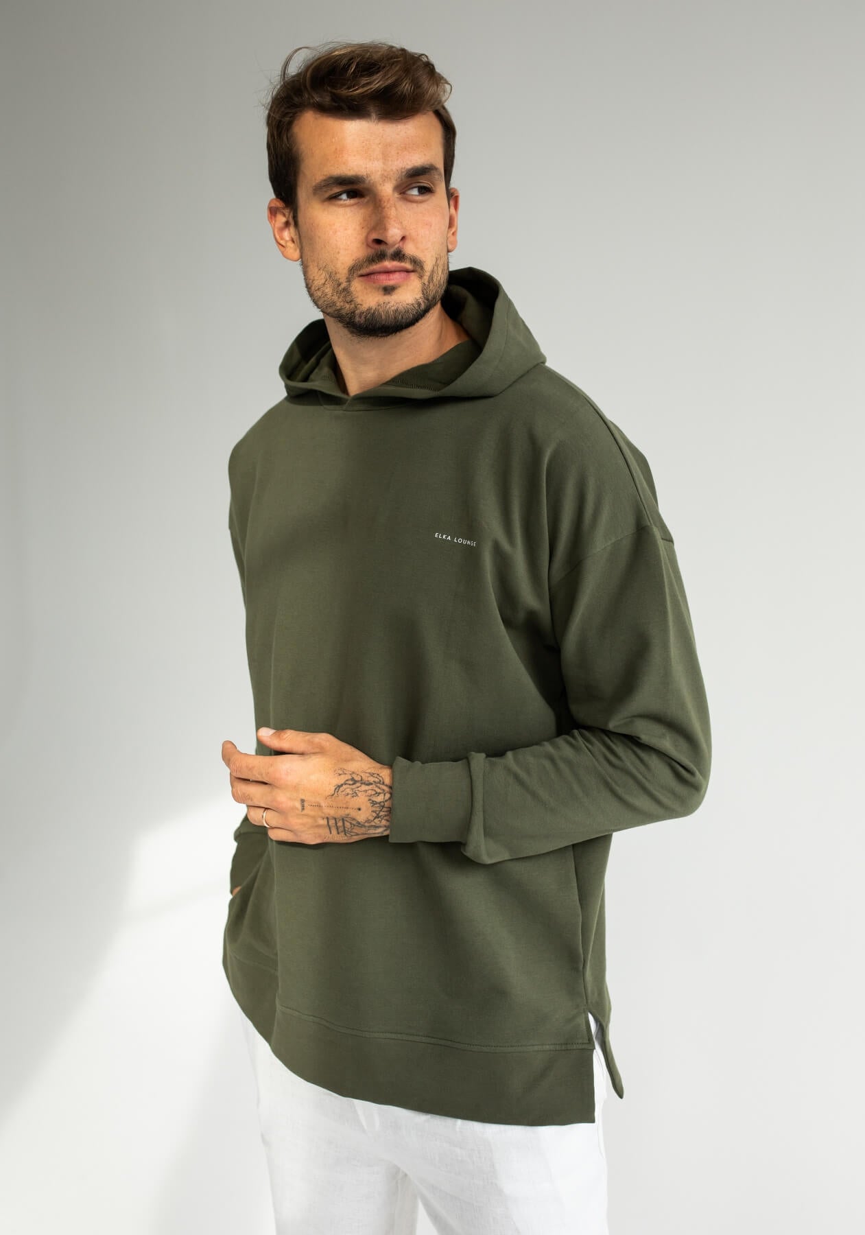 Pánská mikina s kapucí z biobavlny Moss green - Oversized