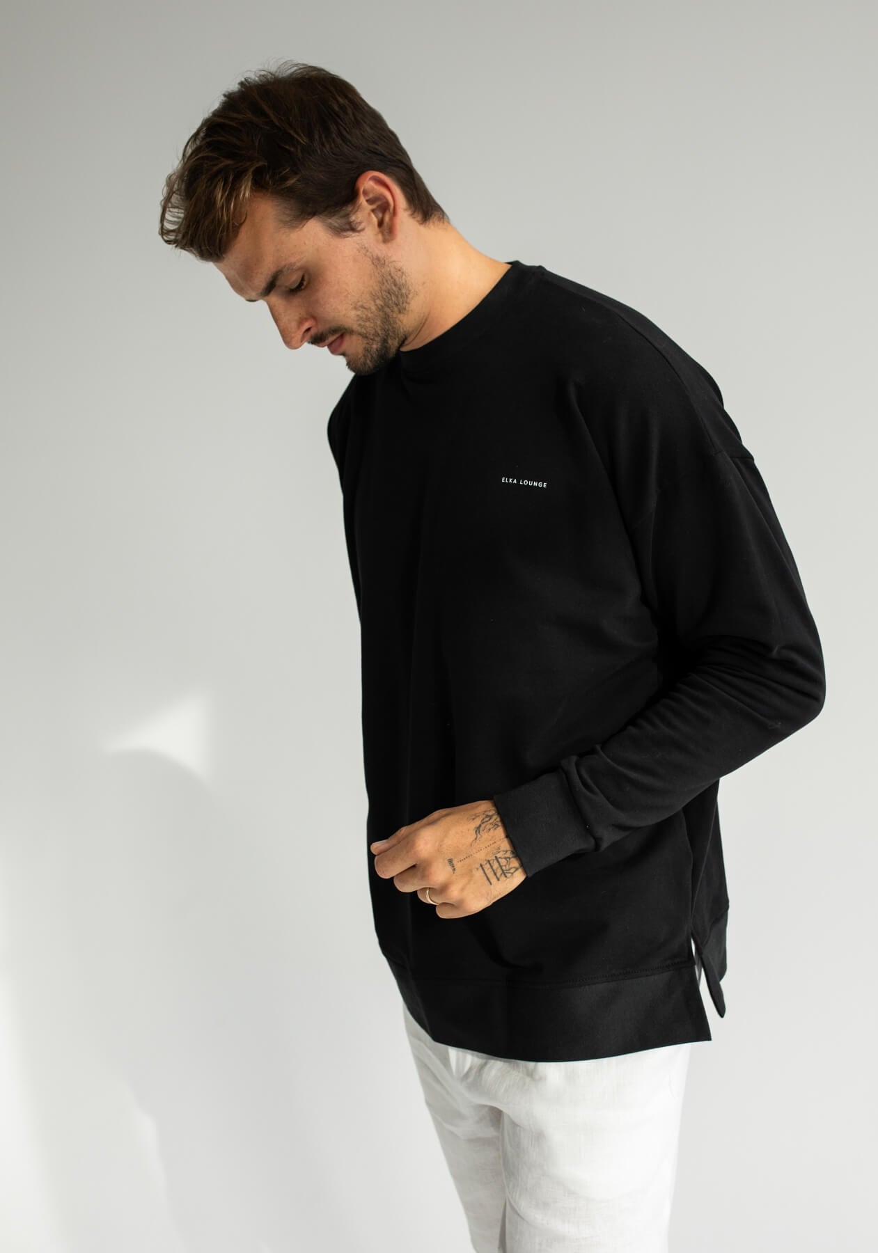 Pánská Mikina bez kapuce z biobavlny Black - Oversized