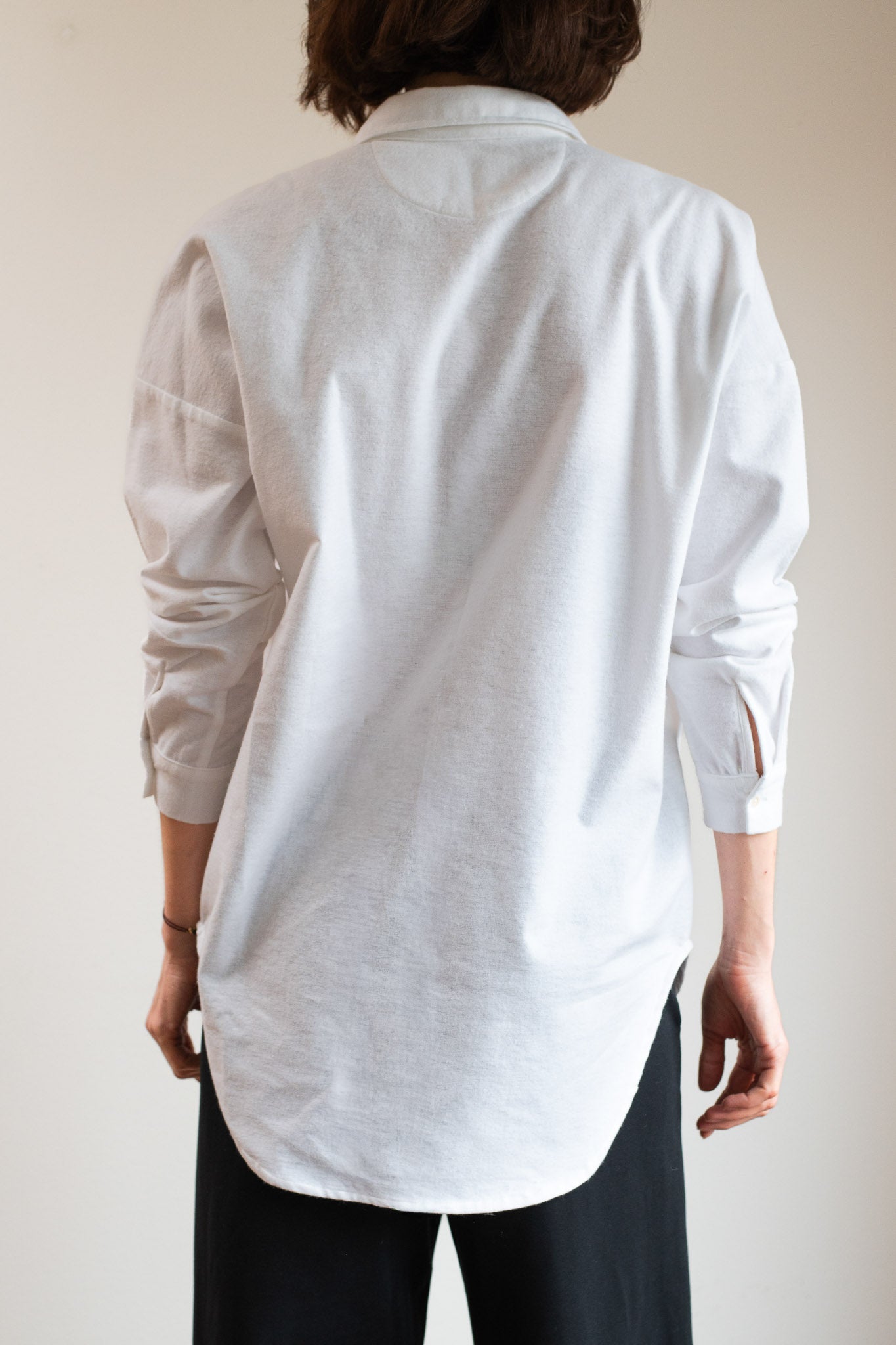 Women’s Flannel Shirt with Collar Loose Fit – White