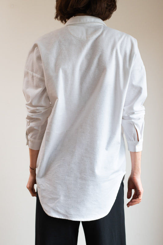 Women’s Flannel Shirt with Collar Loose Fit – White