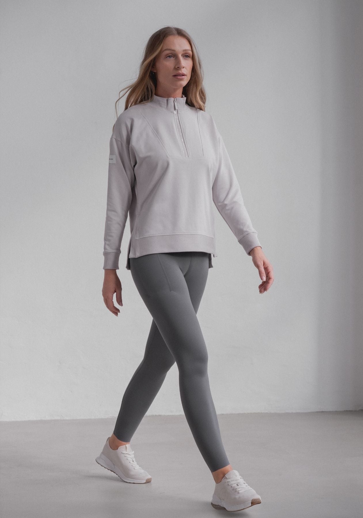 Women Sweatshirt Zip-up organic cotton Pearl gray - Loose fit