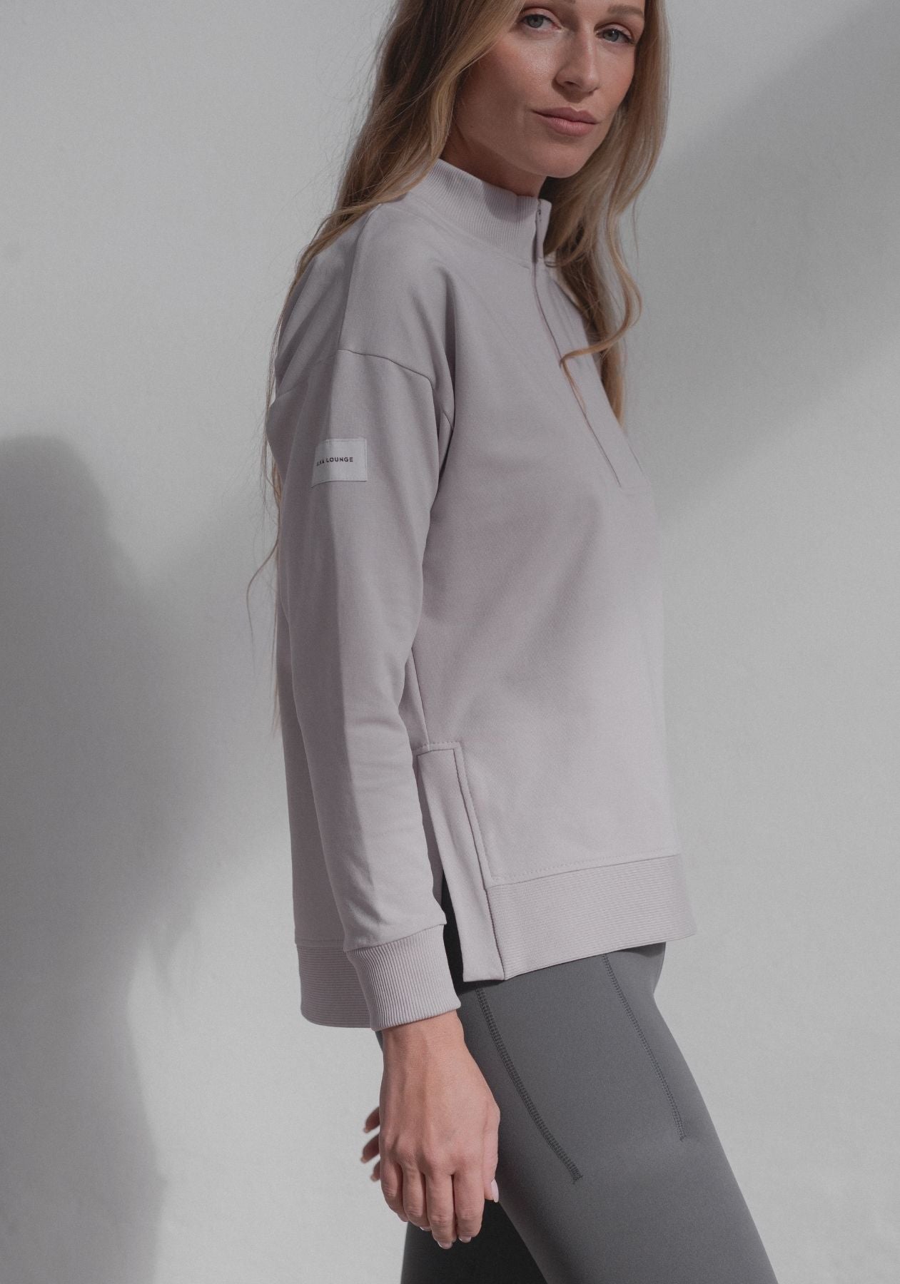 Women Sweatshirt Zip-up organic cotton Pearl gray - Loose fit