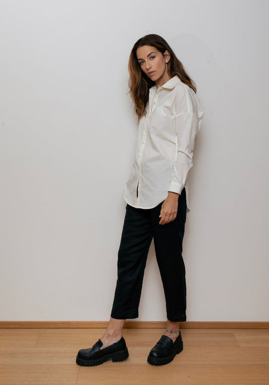 Women's organic cotton shirt with loose fit collar - Creme