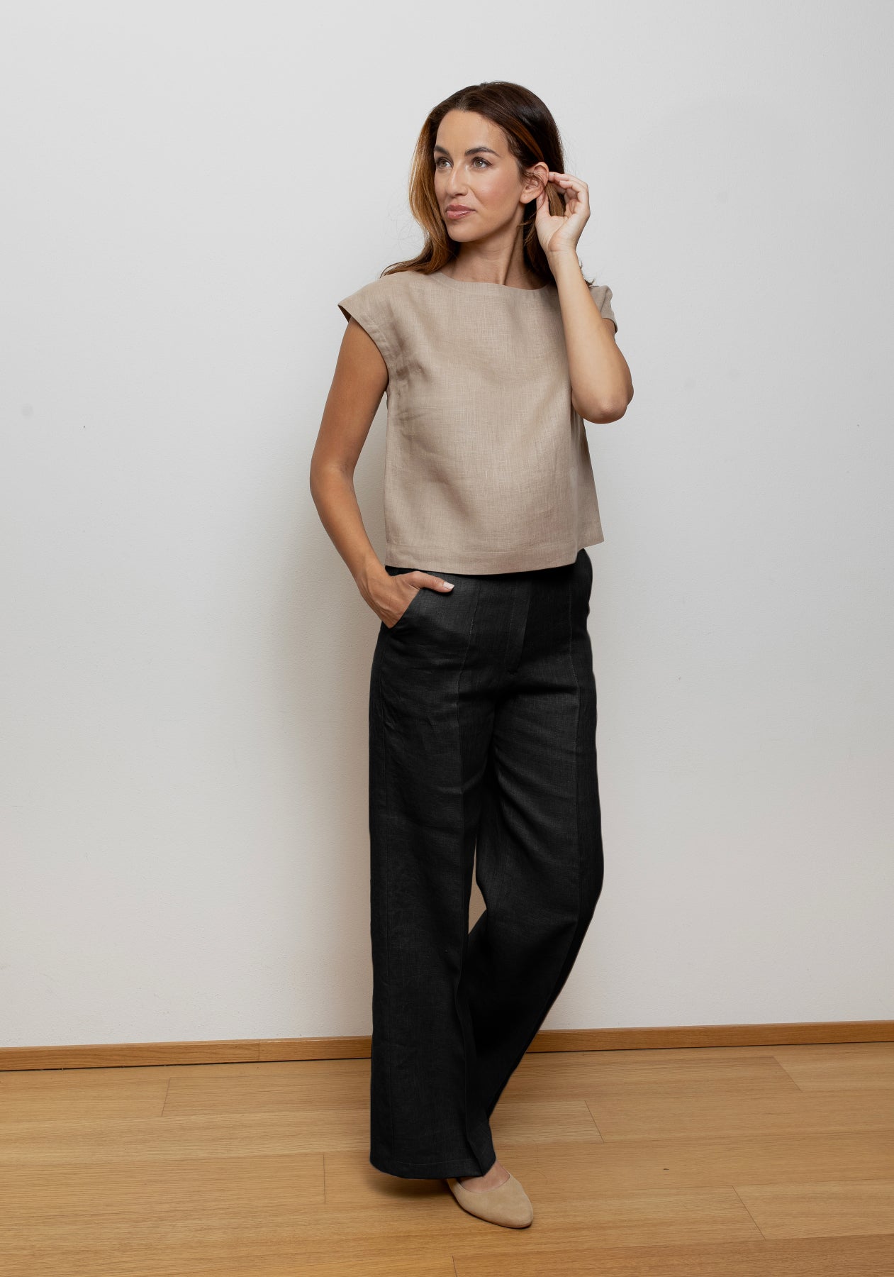 Dámske ľanové nohavice wide - Black