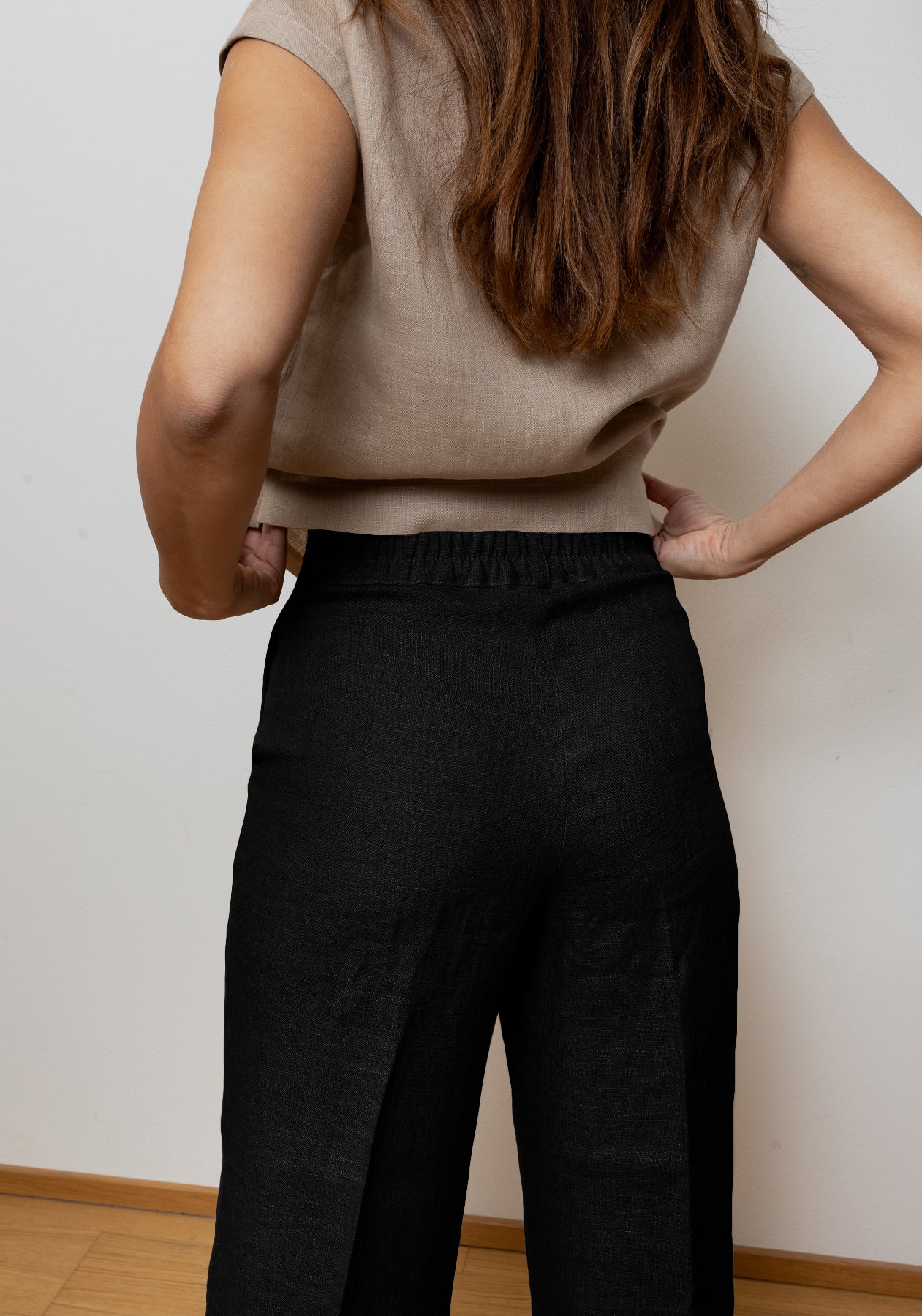 Dámske ľanové nohavice wide - Black