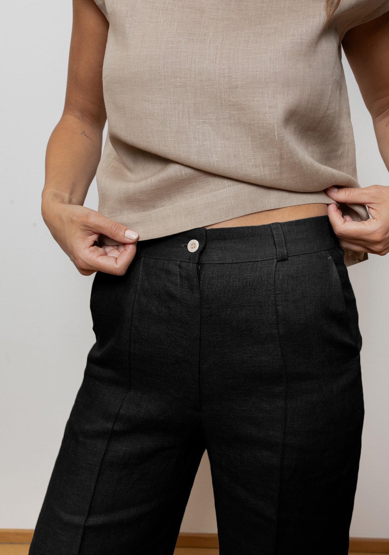 Dámske ľanové nohavice wide - Black