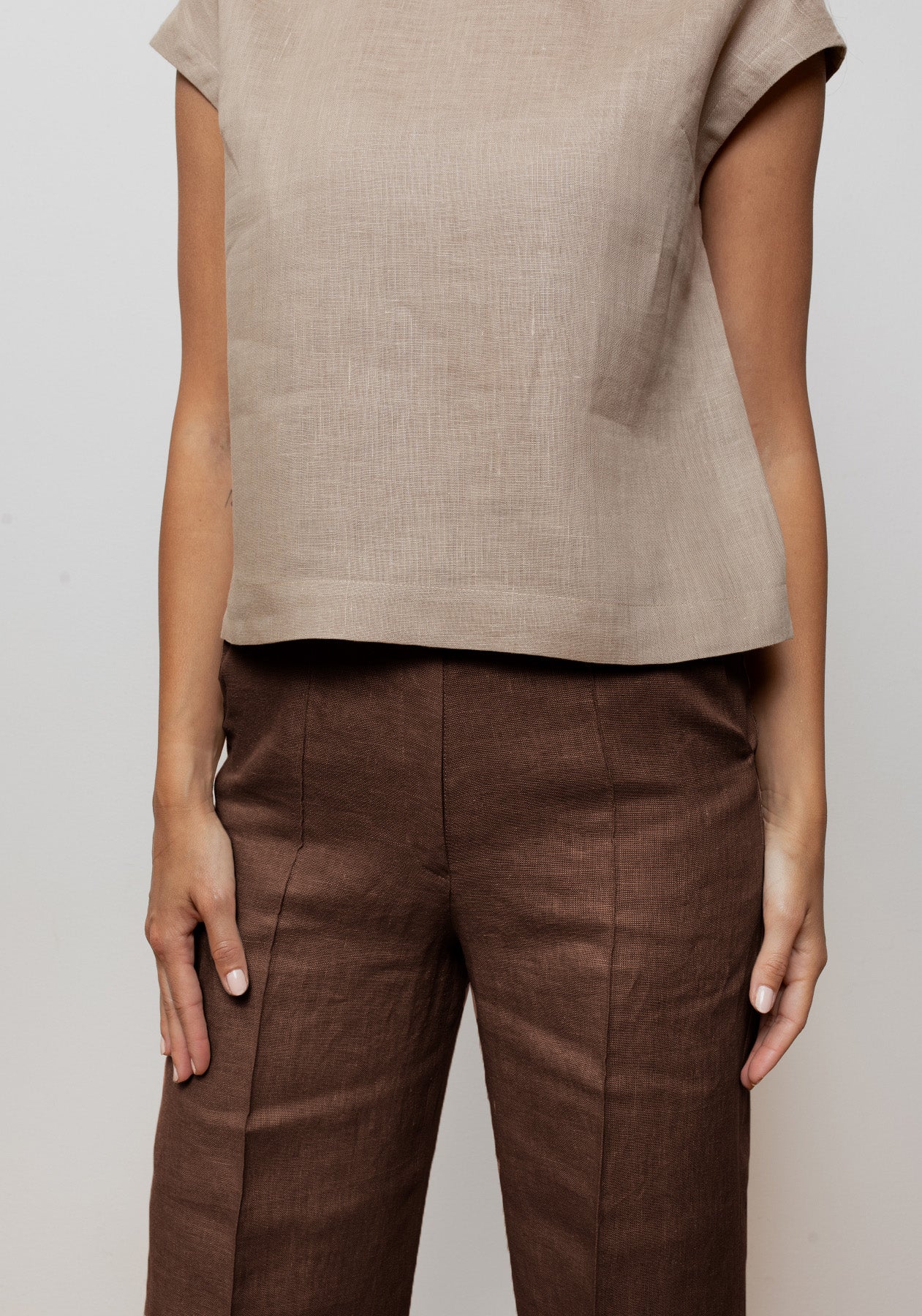 Dámske ľanové nohavice wide - Brown