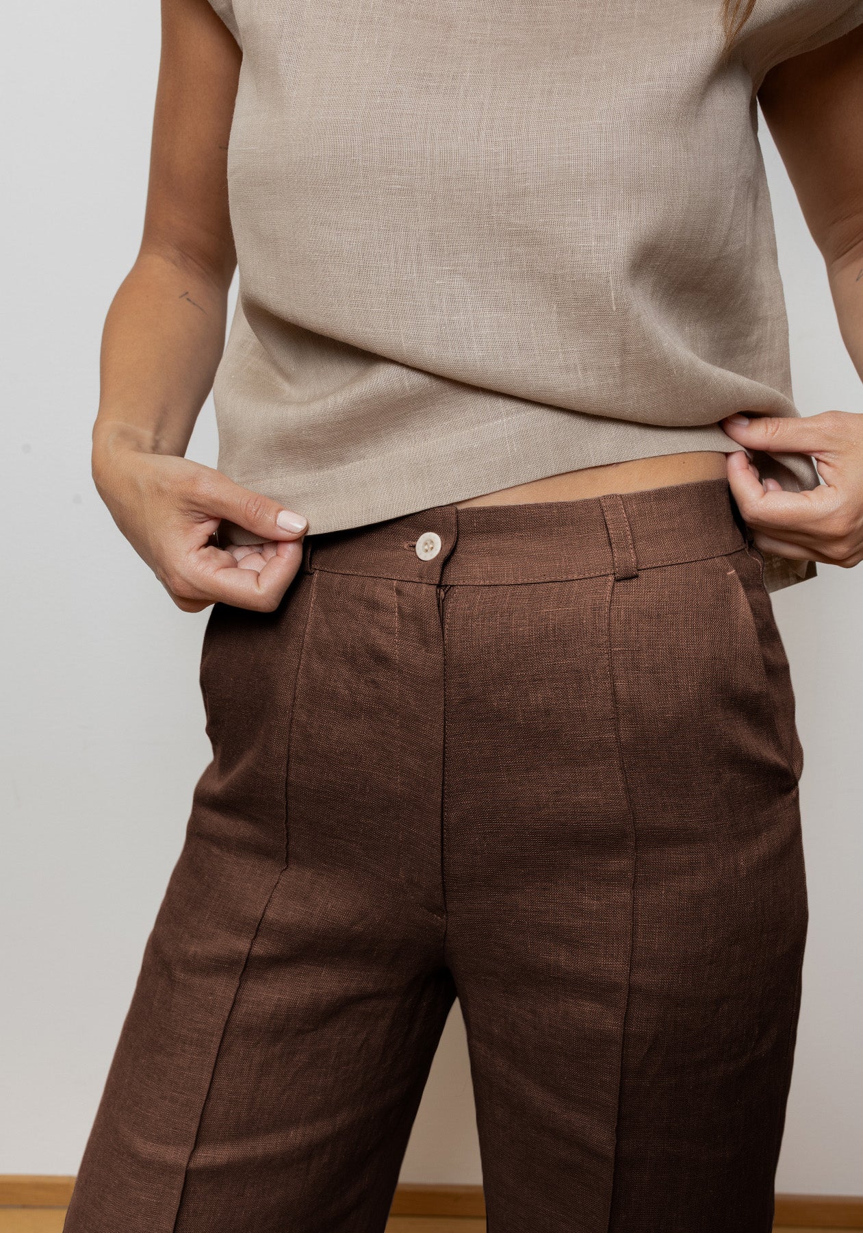 Dámske ľanové nohavice wide - Brown