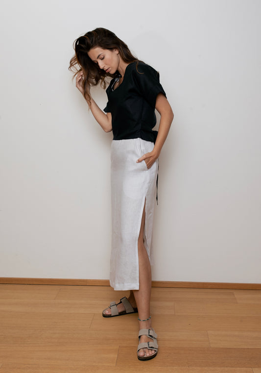 Women's linen wrap top regular - Black