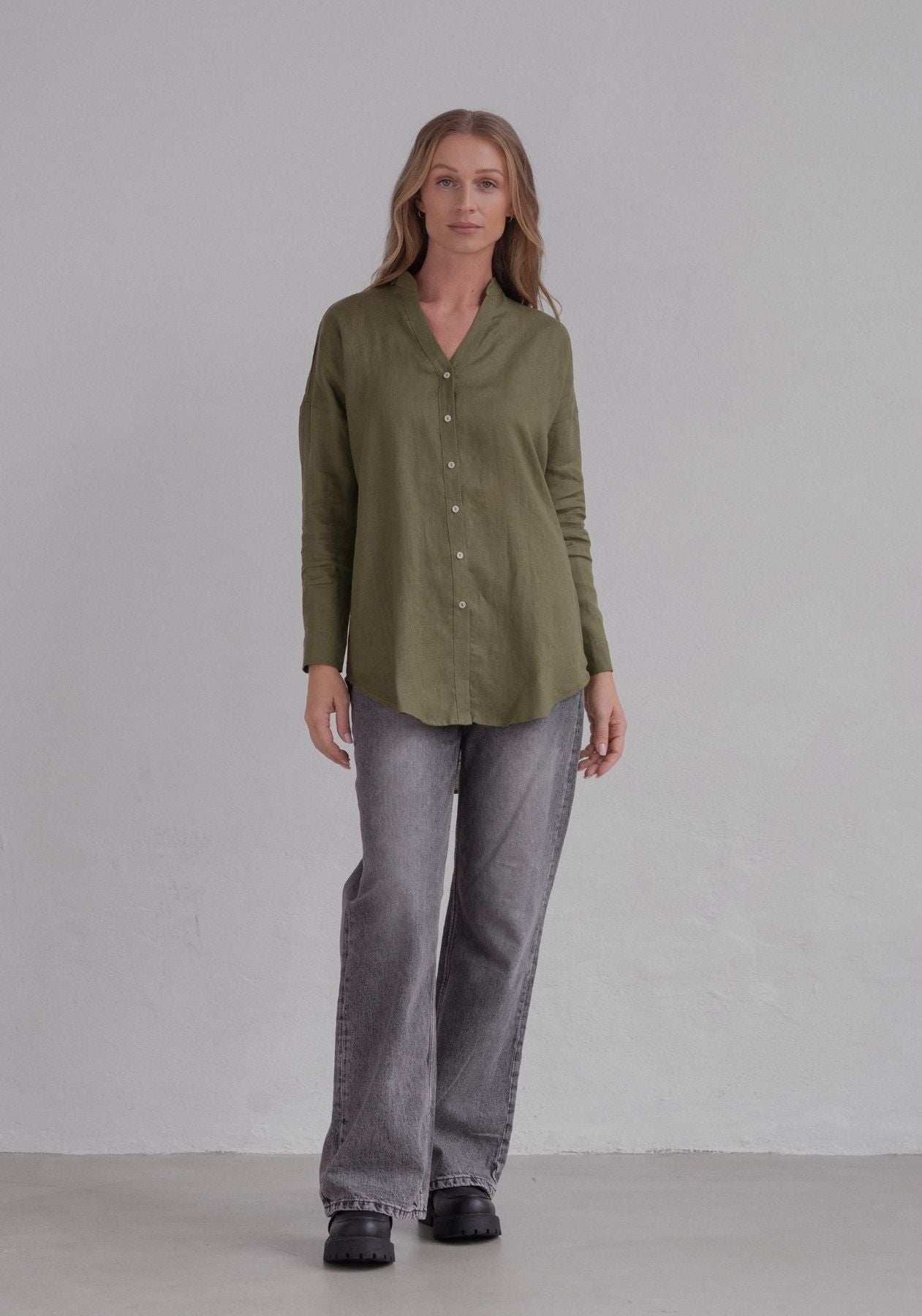 Dámská lněná košile loose fit Moss green