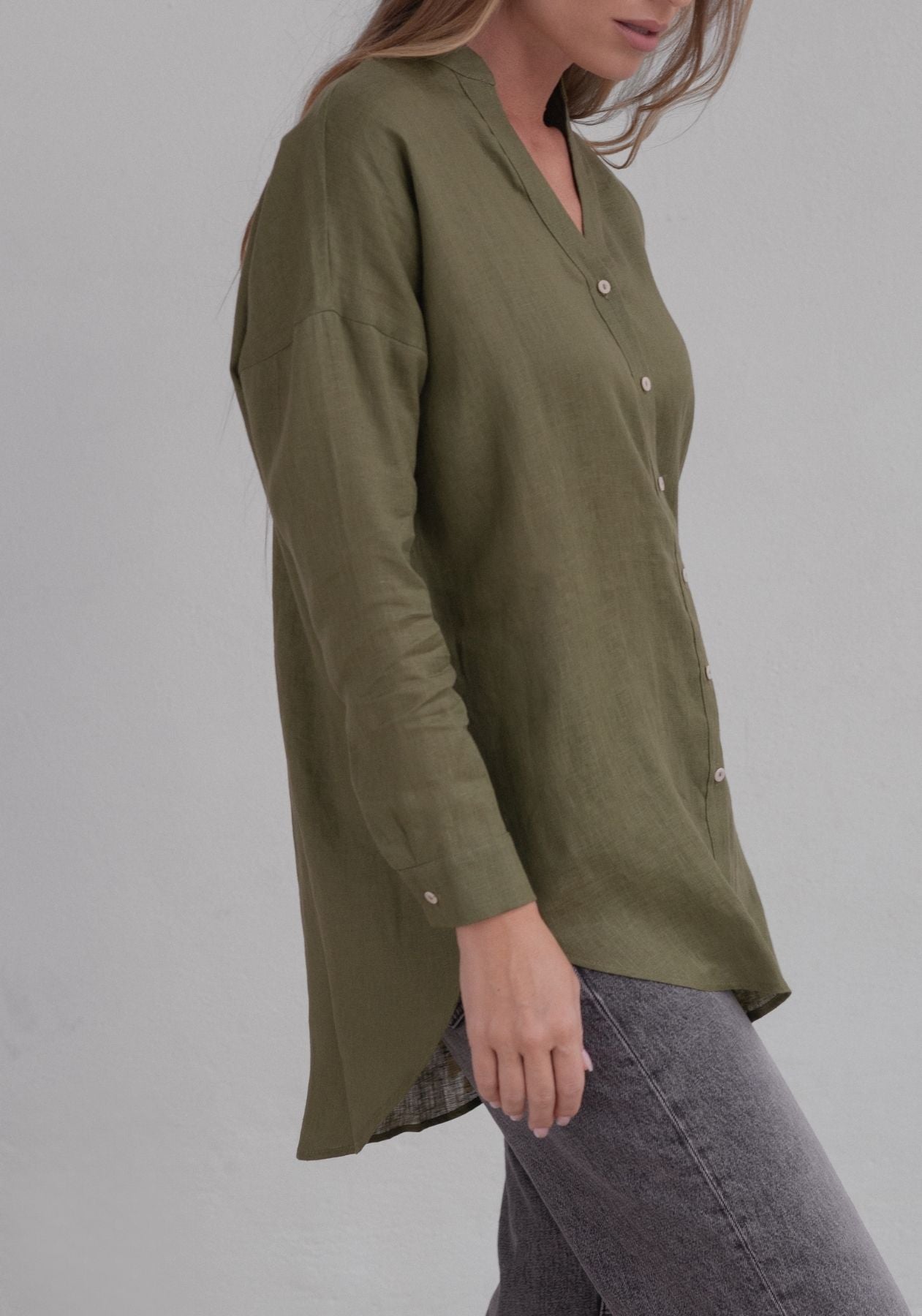 Dámská lněná košile loose fit Moss green