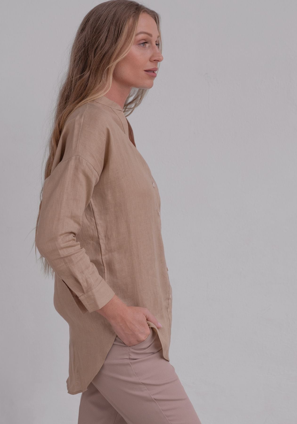 Dámská lněná košile loose fit Beige natural