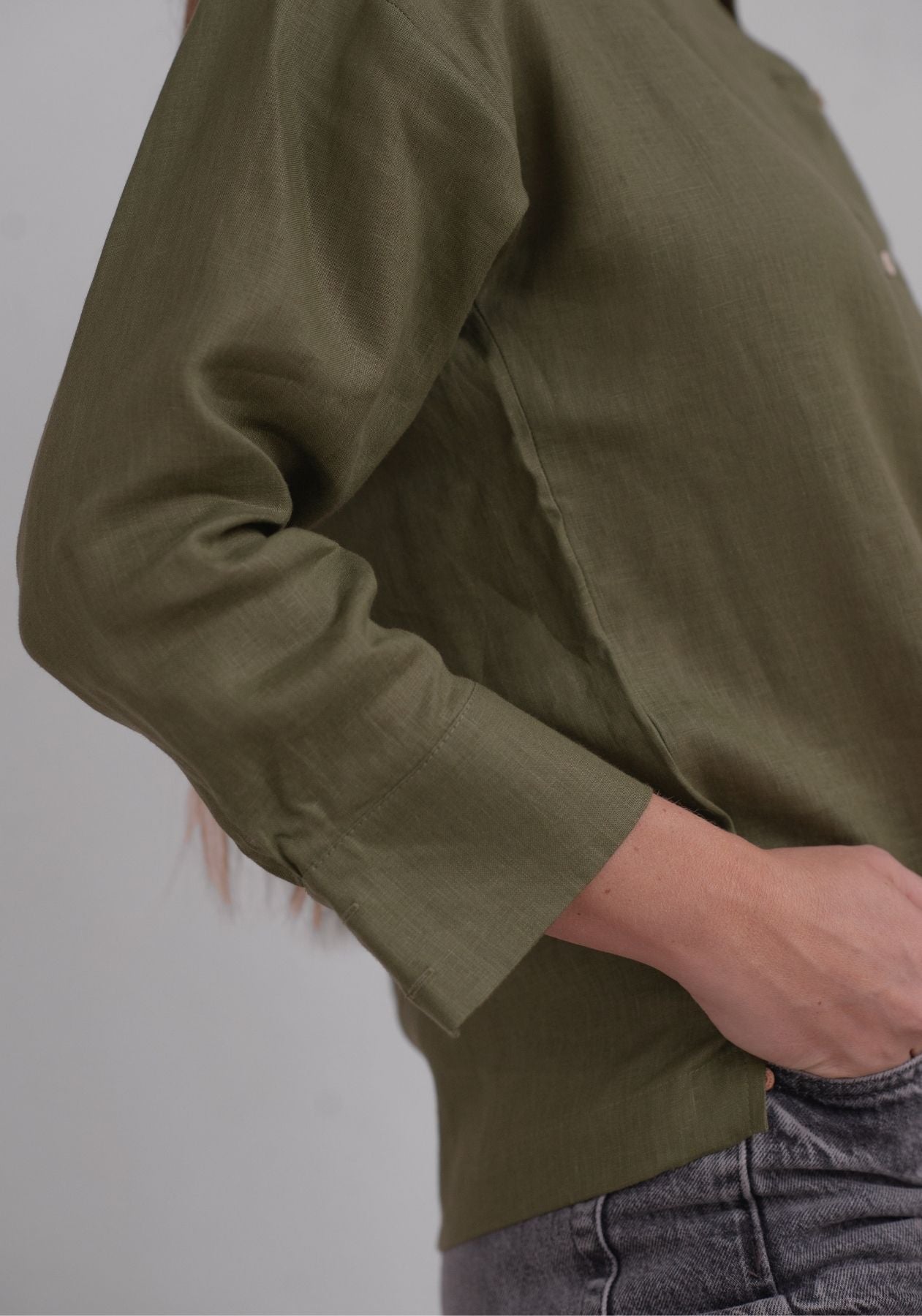 Women linen shirt regular fit Moss green