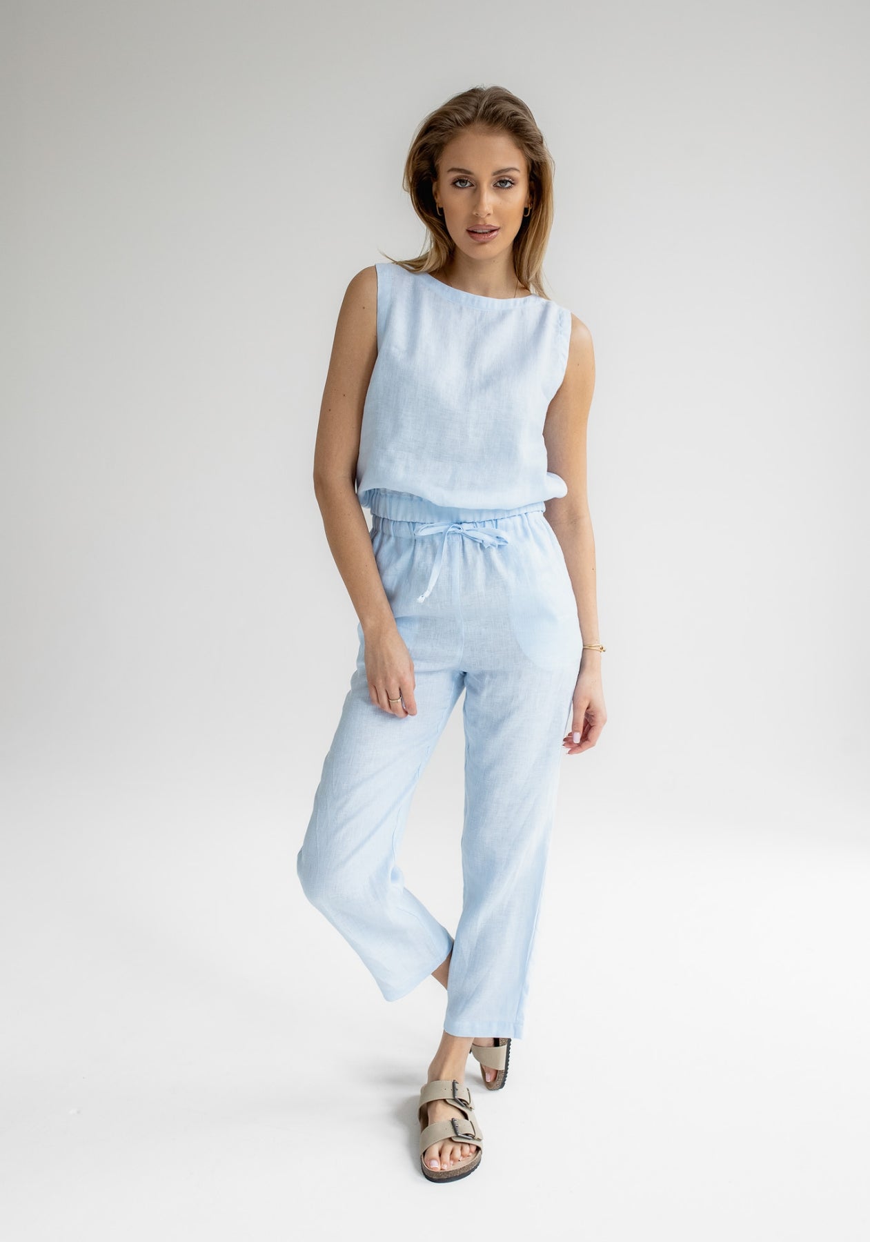 Dámský lněný crop top Light blue