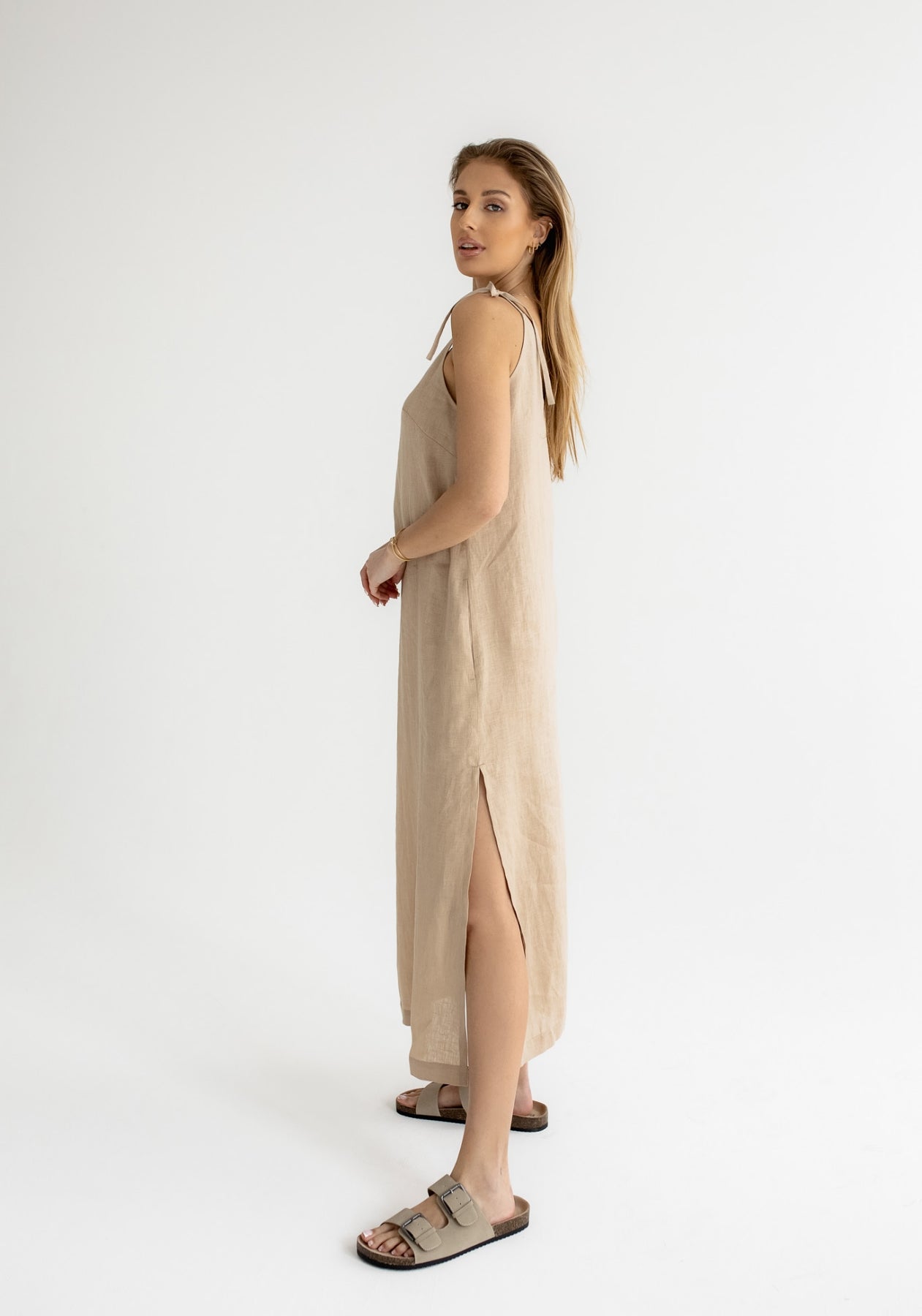 Dámske ľanové šaty long loose fit Beige natural