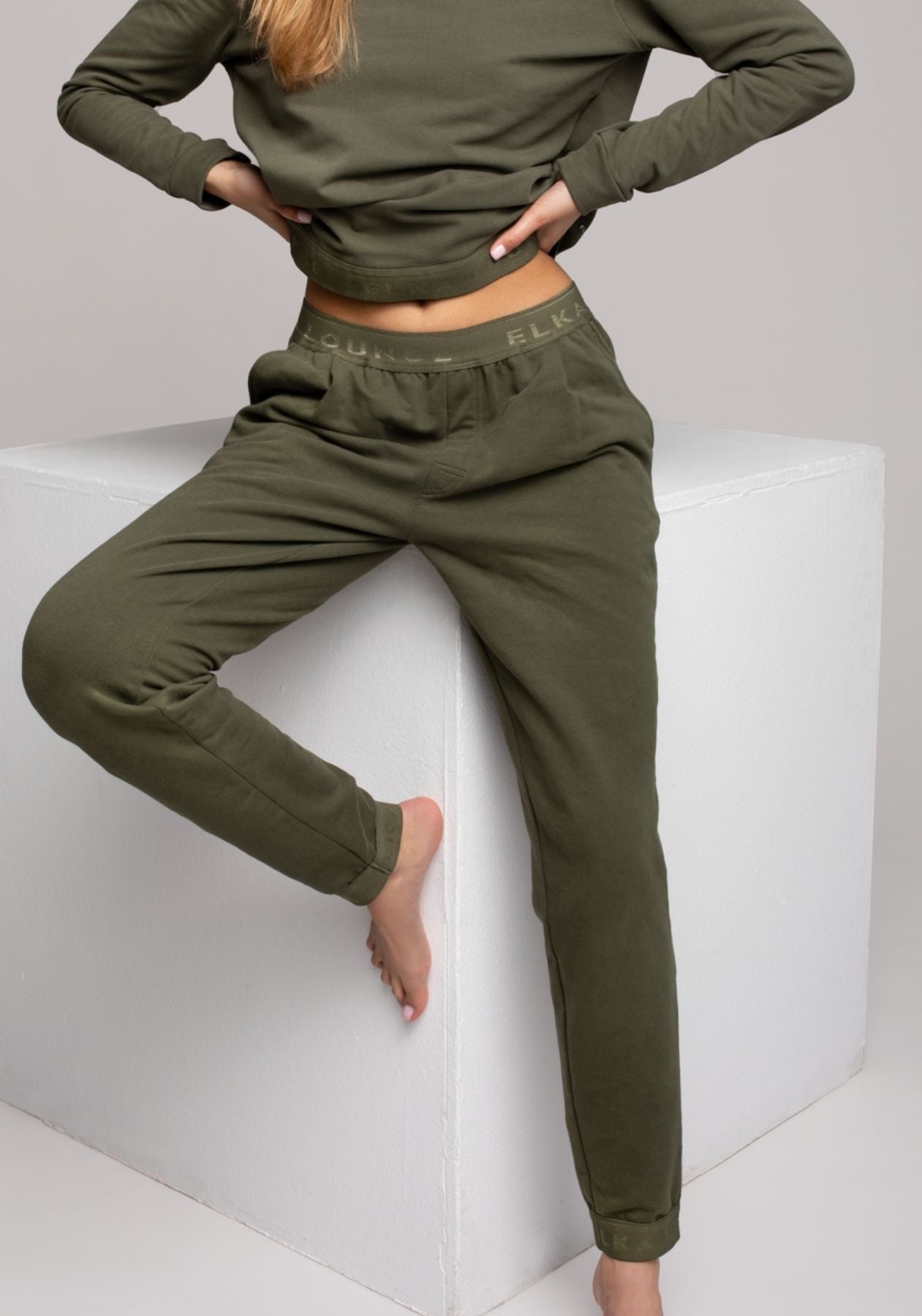 Women Spodnie dresowe bawełna organiczna Moss green