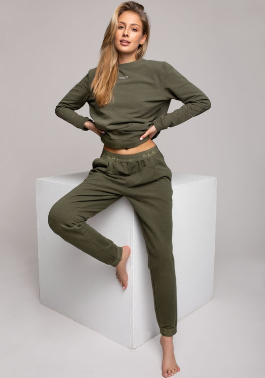 Women Spodnie dresowe bawełna organiczna Moss green