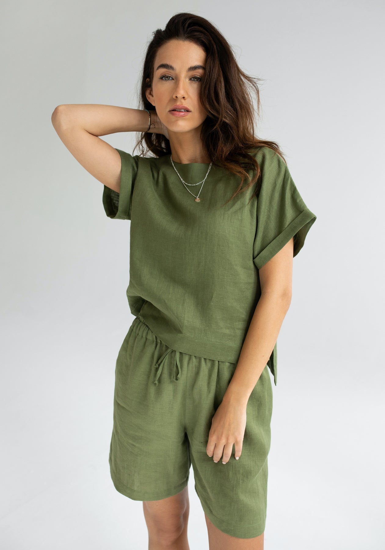 Women's linen top Moss green