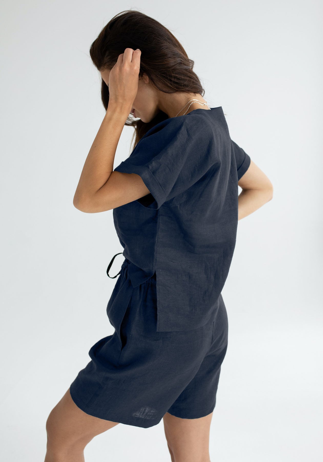 Women's linen top Deep blue