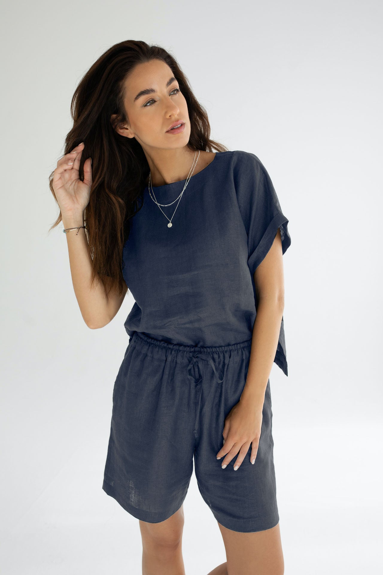 Women's linen top Deep blue