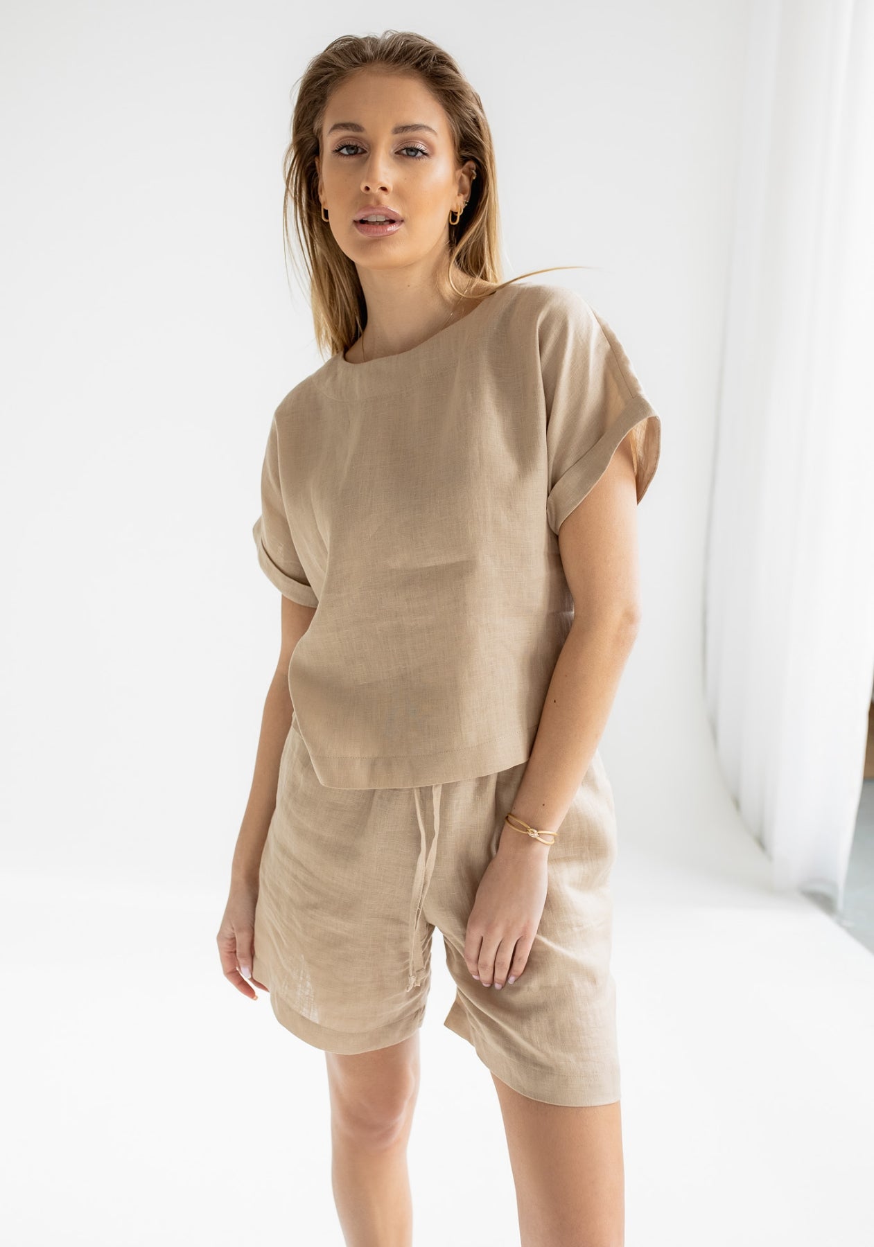 Women's linen top Beige natural