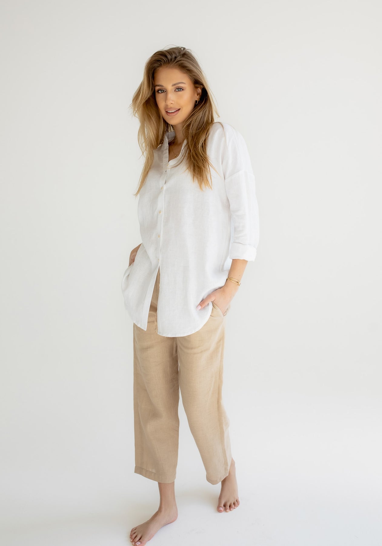 Women linen pants Beige natural