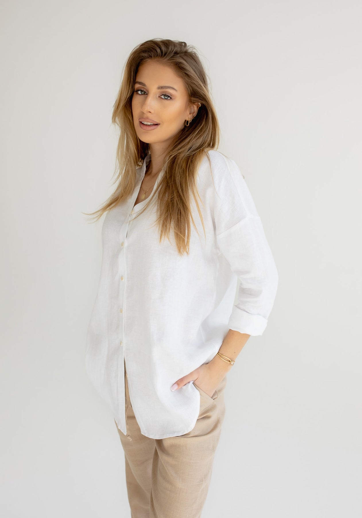 Dámská lněná košile loose fit White