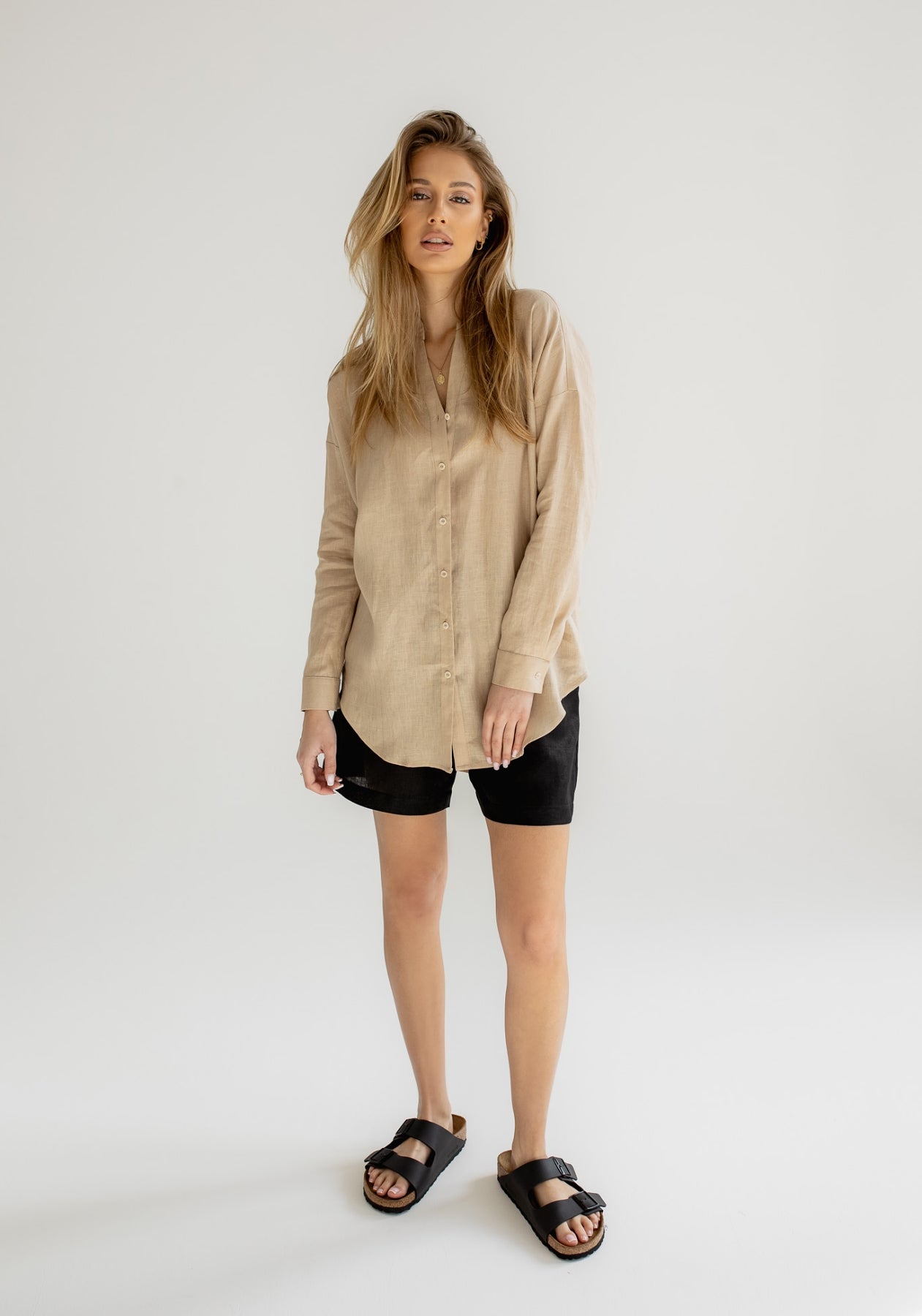 Dámská lněná košile loose fit Beige natural