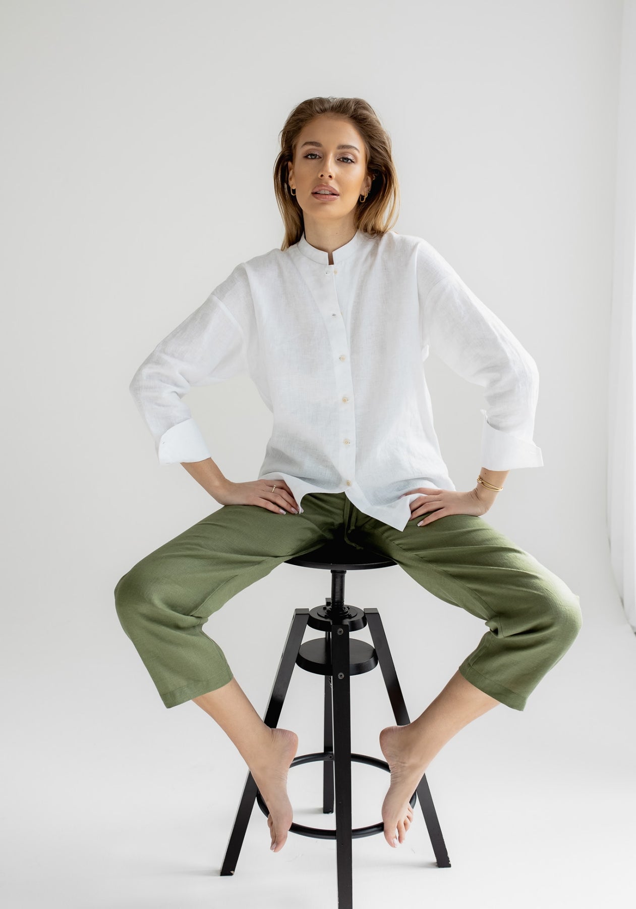 Women linen shirt regular fit White