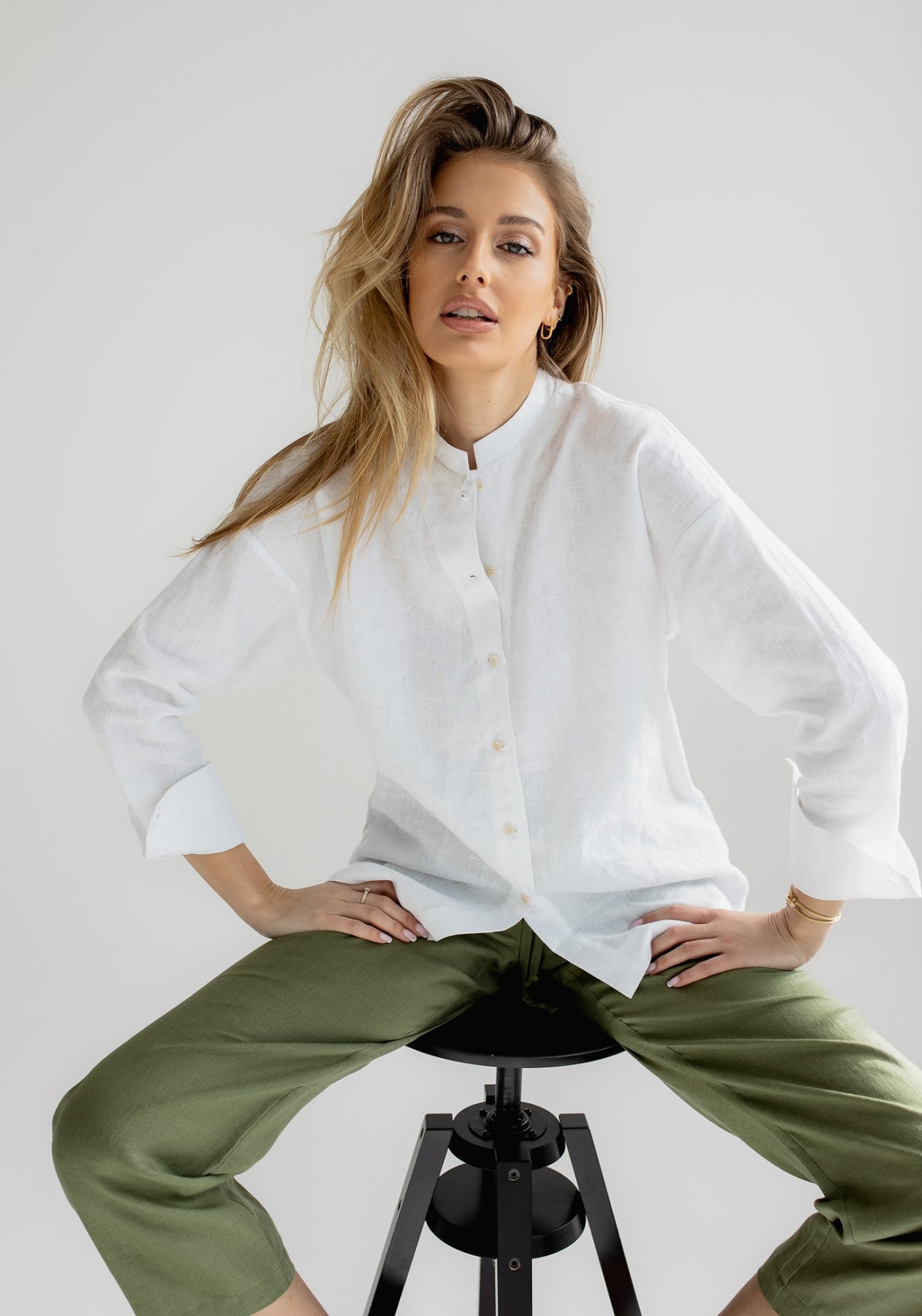 Women linen shirt regular fit White