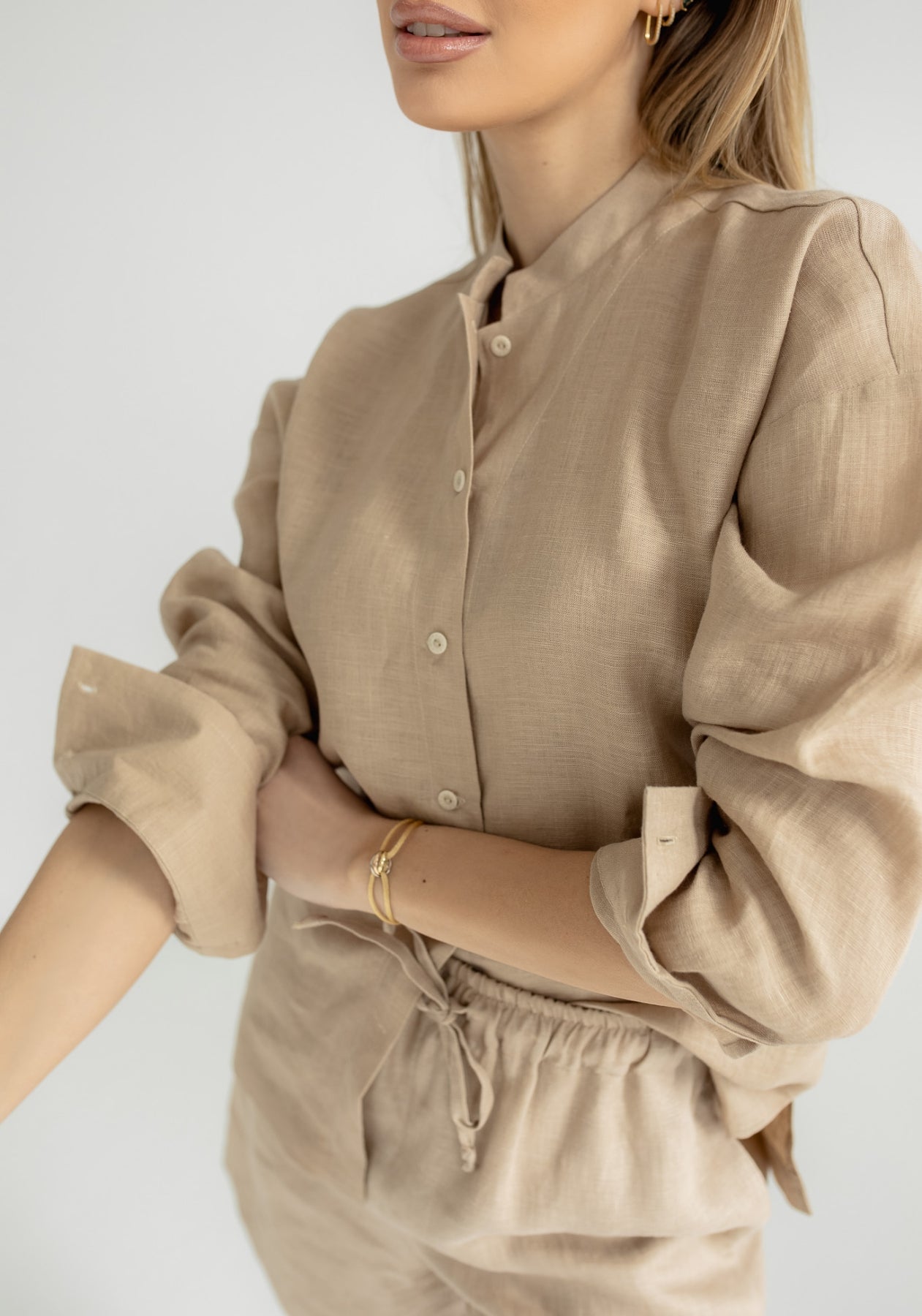 Women linen shirt regular fit Beige natural