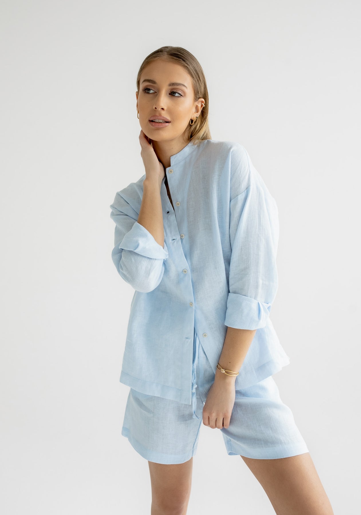 Women linen shirt regular fit Light blue