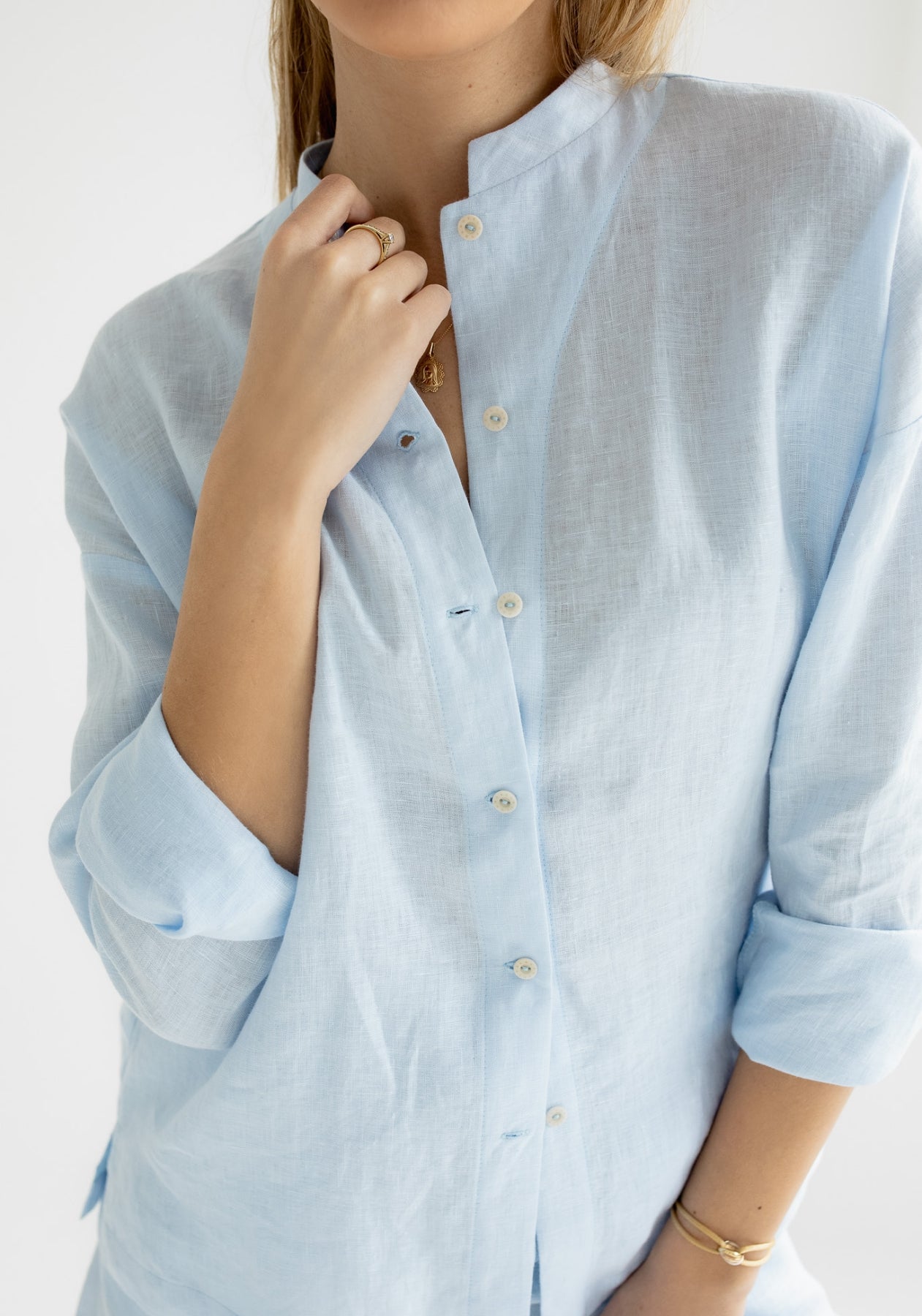 Women linen shirt regular fit Light blue