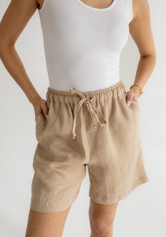 Women linen shorts Beige natural