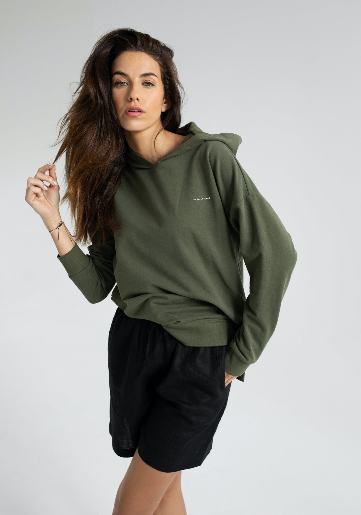 Dámska mikina s kapucňou z biobavlny Moss green - Oversized