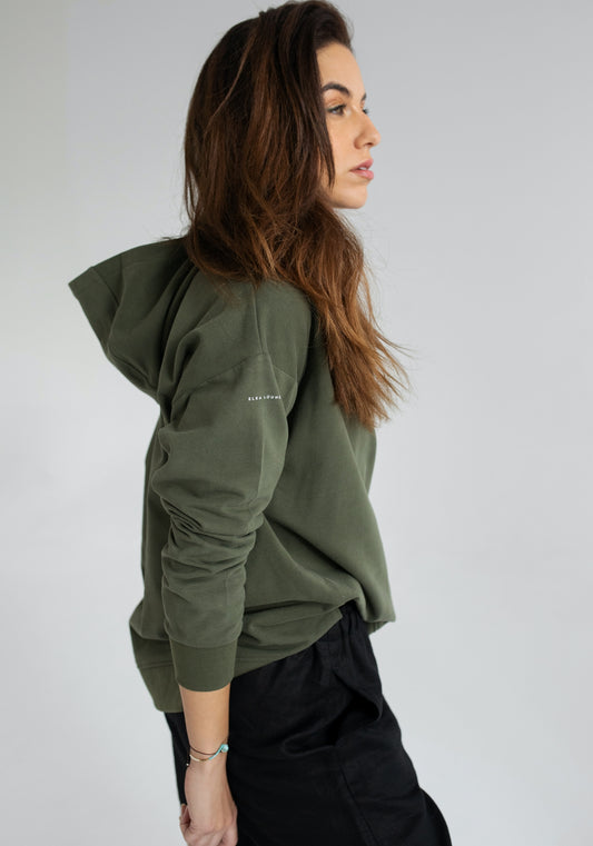 Dámská mikina s kapucí z biobavlny Moss green - Oversized