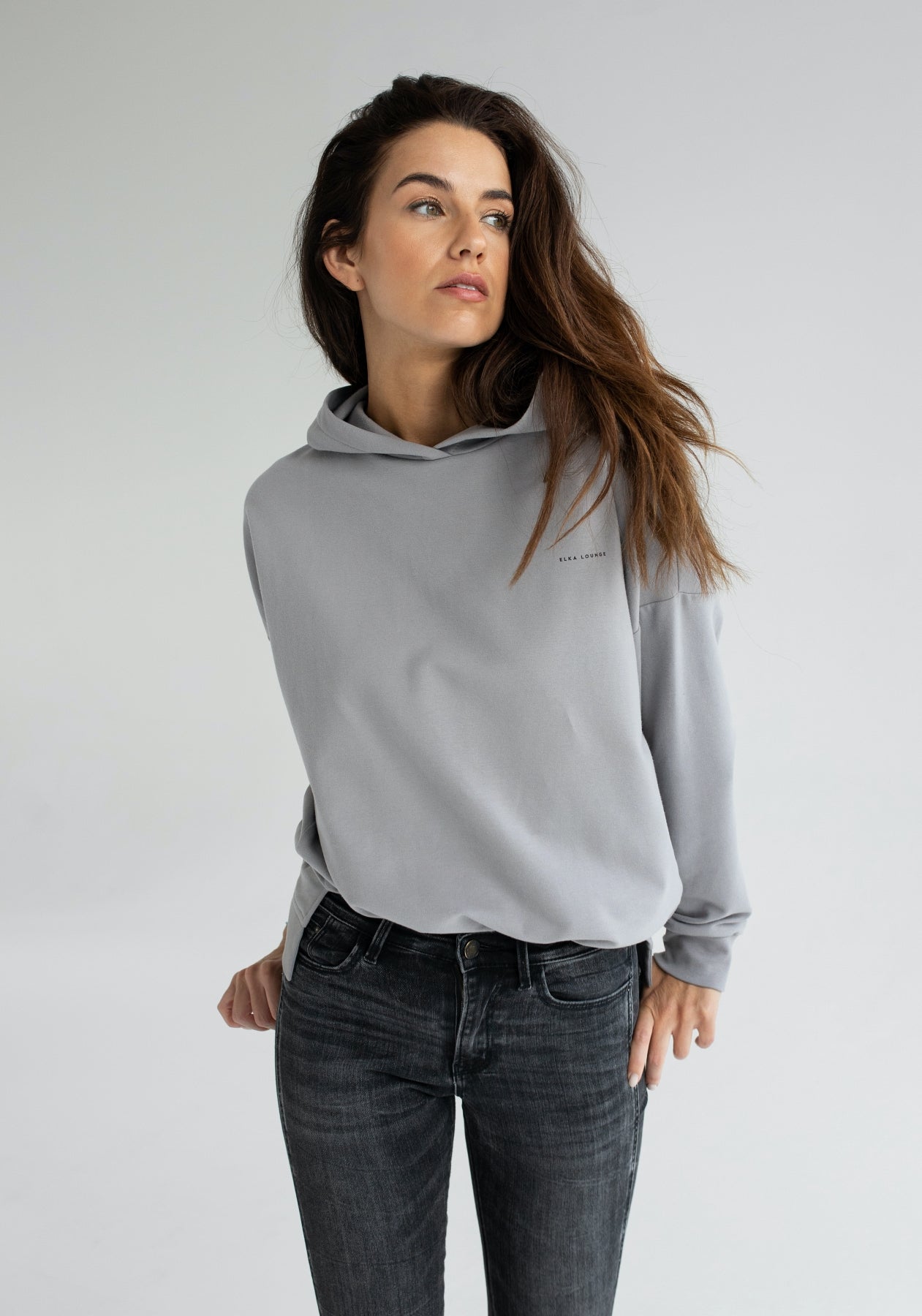 Dámska mikina s kapucňou z biobavlny Light gray - Oversized